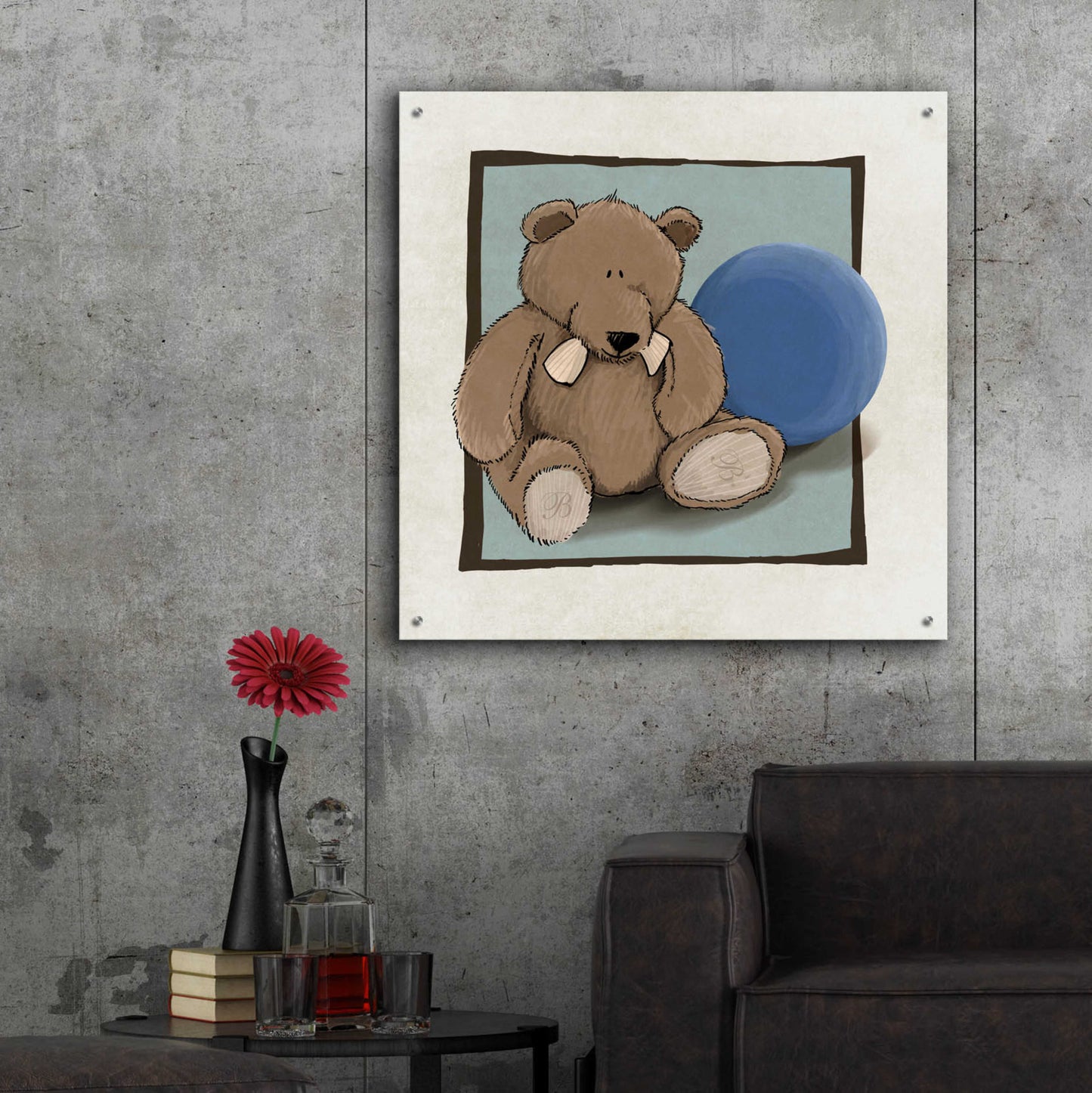 Epic Art 'Teddy Bear and Ball' by GraphINC, Acrylic Glass Wall Art,36x36