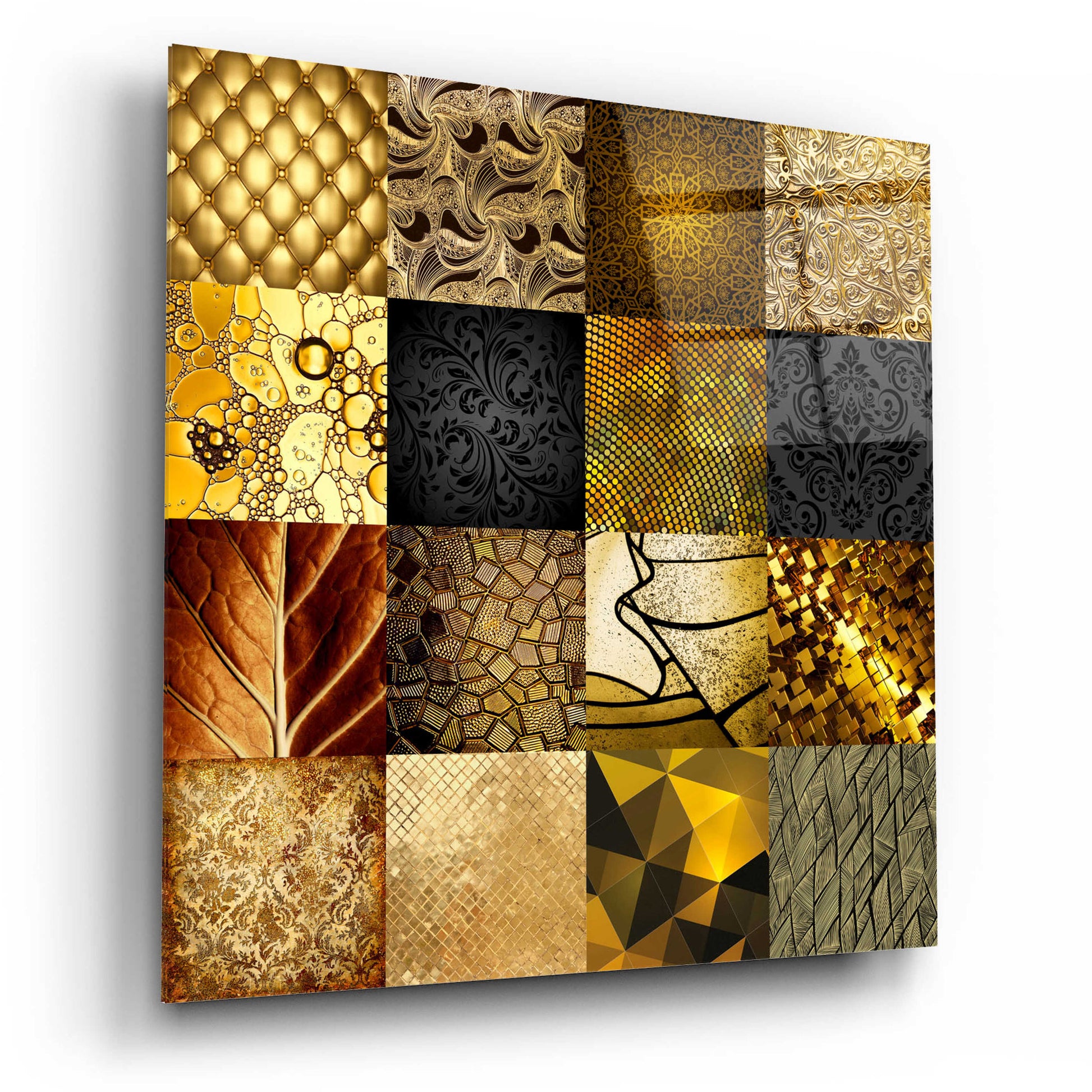 Epic Art 'Tiles Decor Gold' by GraphINC, Acrylic Glass Wall Art,12x12