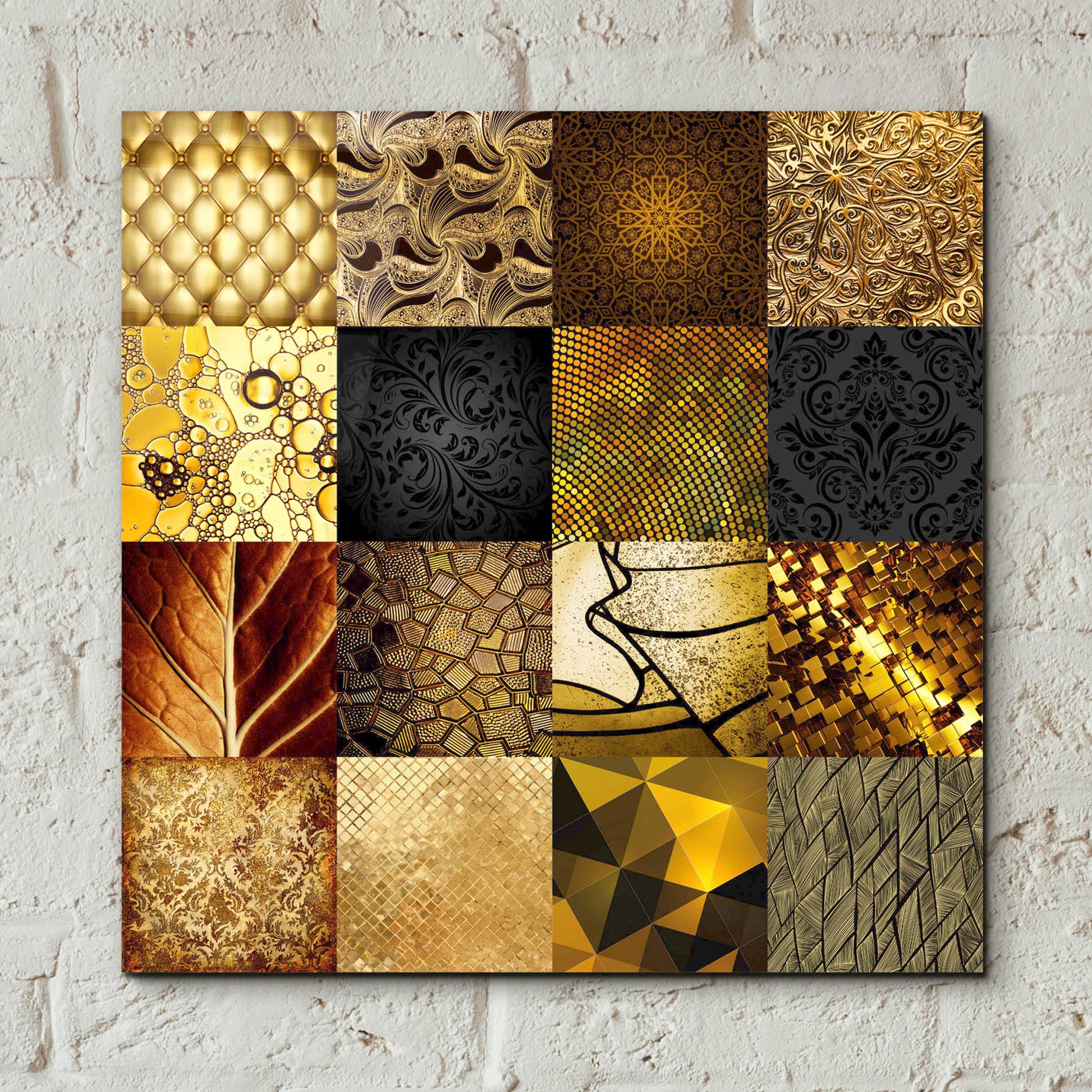 Epic Art 'Tiles Decor Gold' by GraphINC, Acrylic Glass Wall Art,12x12