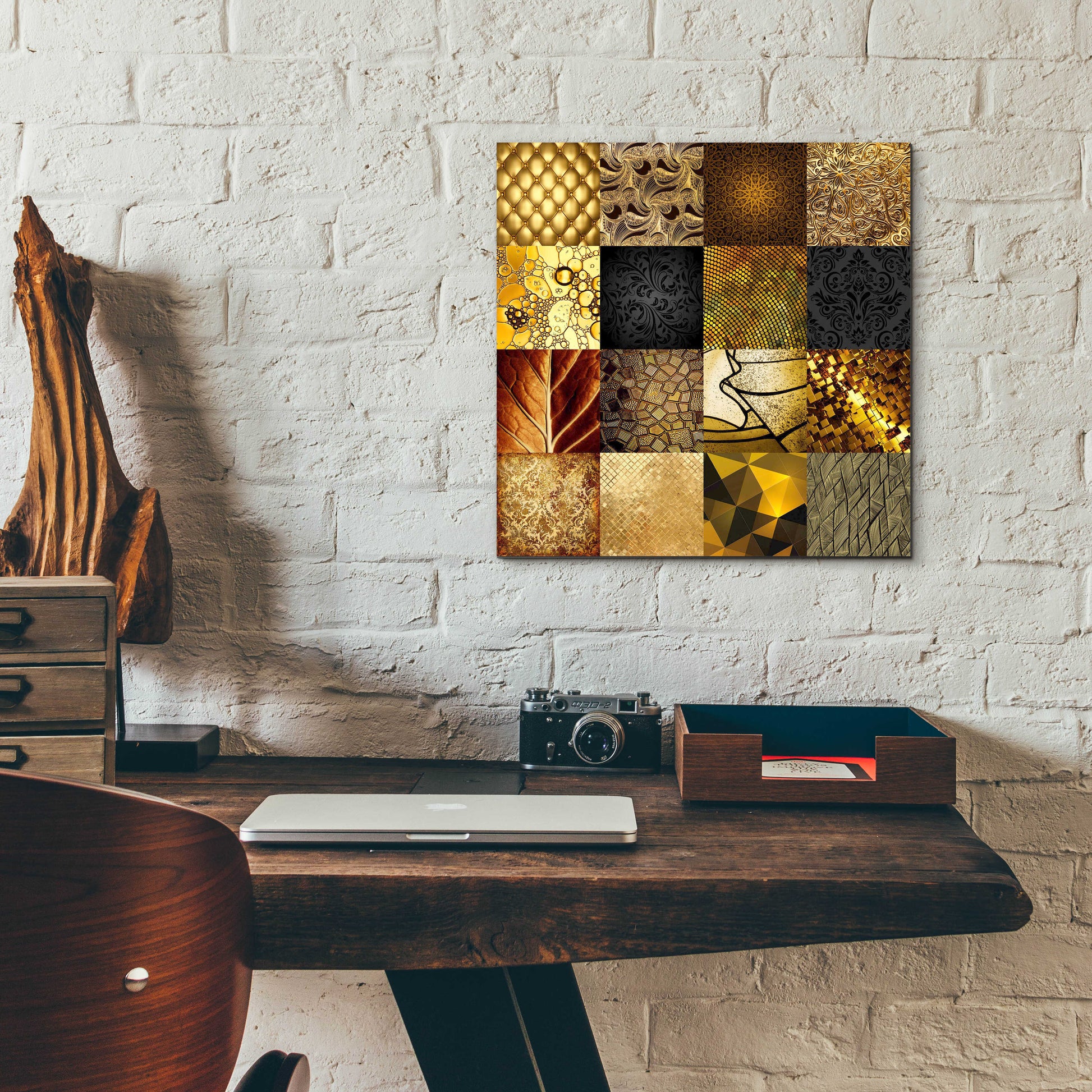 Epic Art 'Tiles Decor Gold' by GraphINC, Acrylic Glass Wall Art,12x12