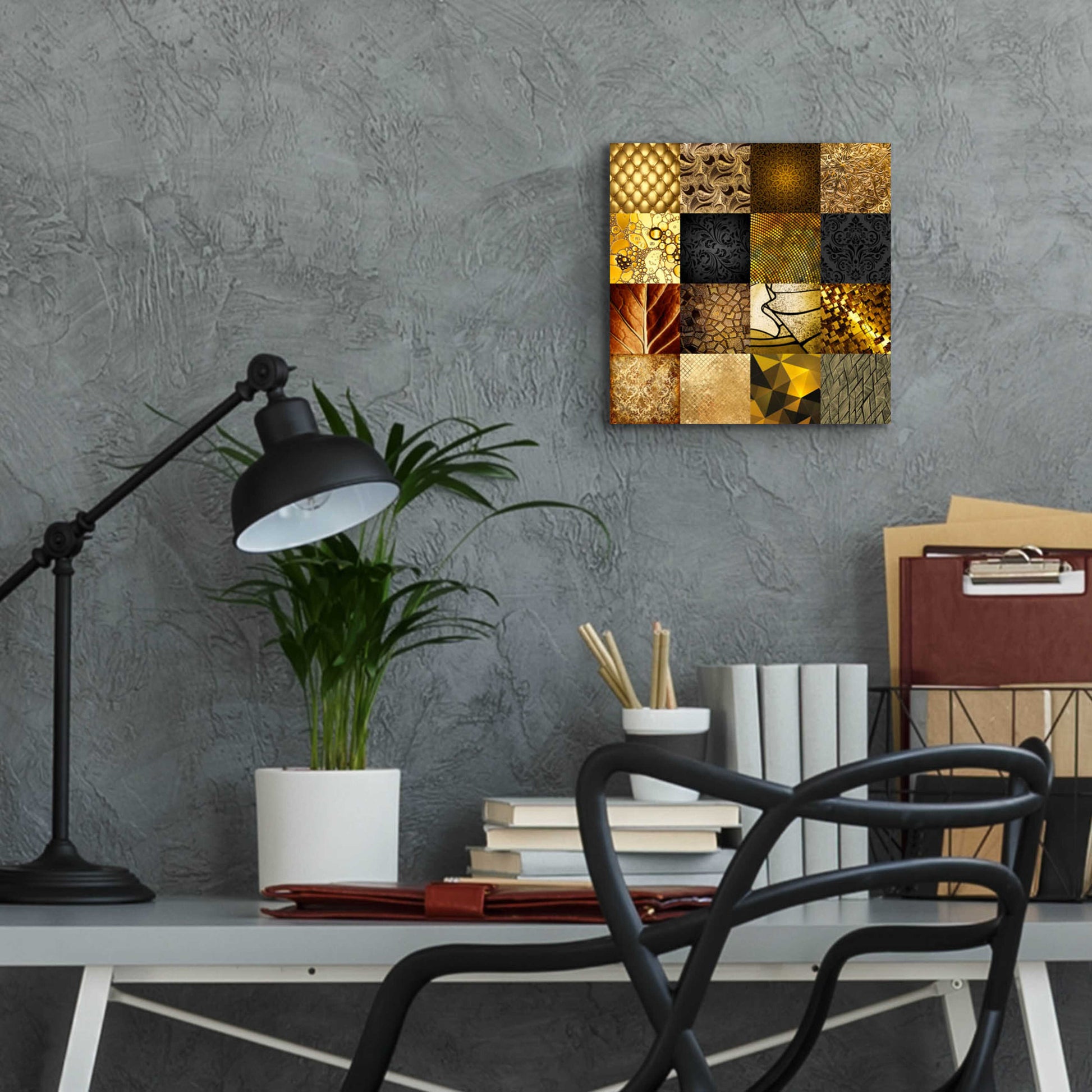 Epic Art 'Tiles Decor Gold' by GraphINC, Acrylic Glass Wall Art,12x12