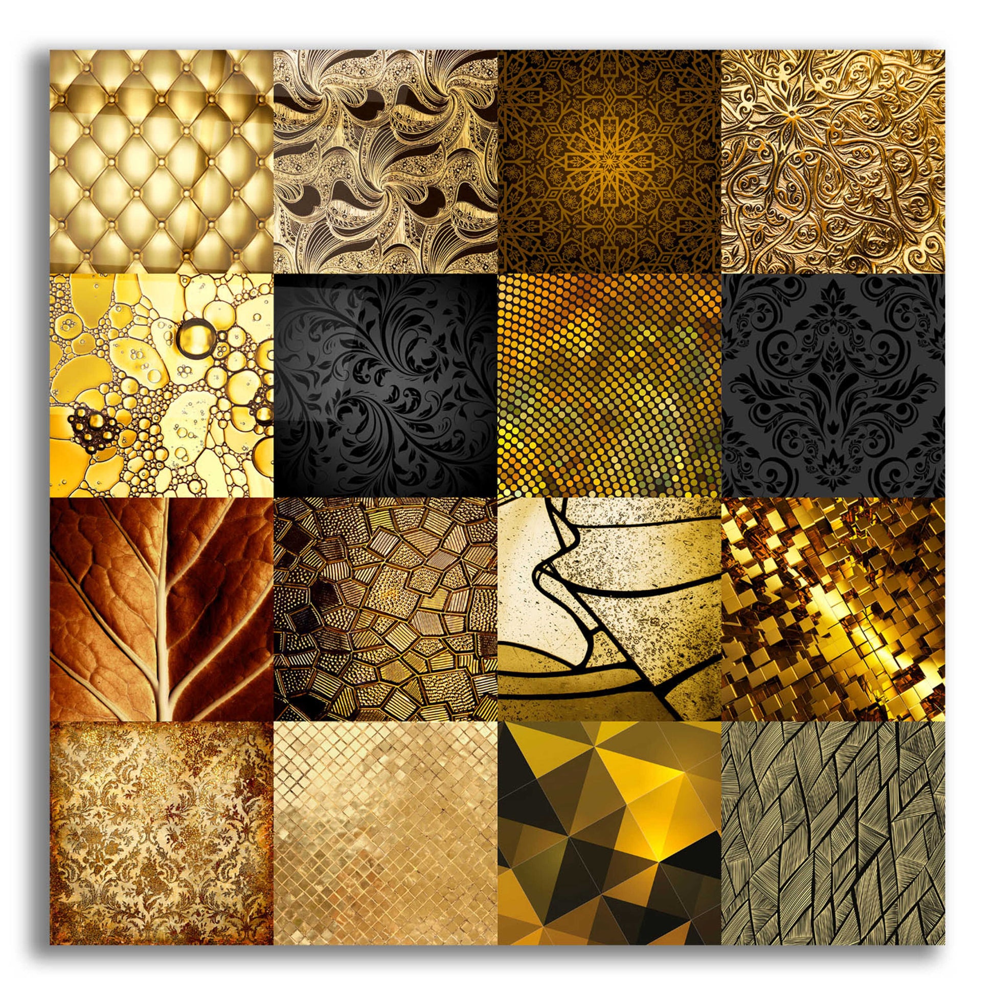 Epic Art 'Tiles Decor Gold' by GraphINC, Acrylic Glass Wall Art,12x12