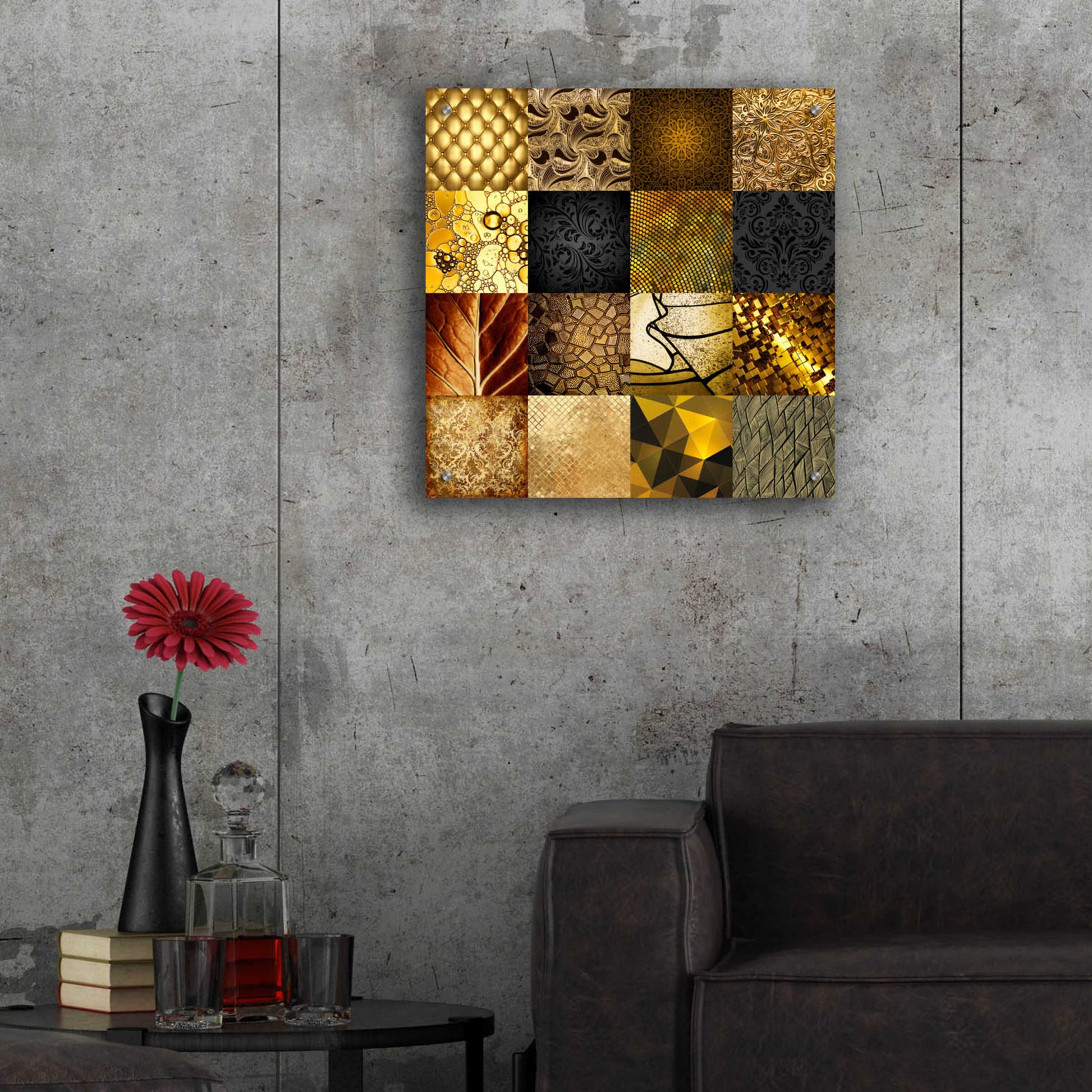 Epic Art 'Tiles Decor Gold' by GraphINC, Acrylic Glass Wall Art,24x24