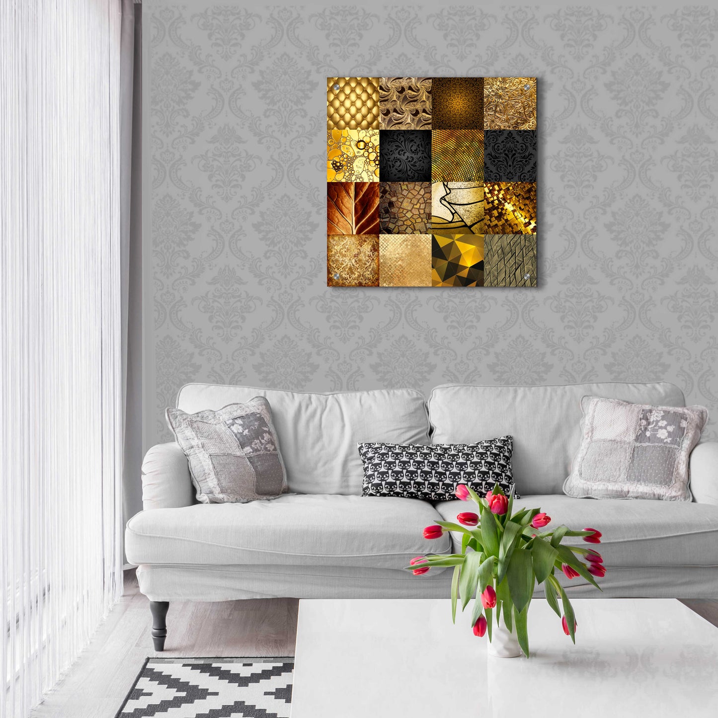 Epic Art 'Tiles Decor Gold' by GraphINC, Acrylic Glass Wall Art,24x24