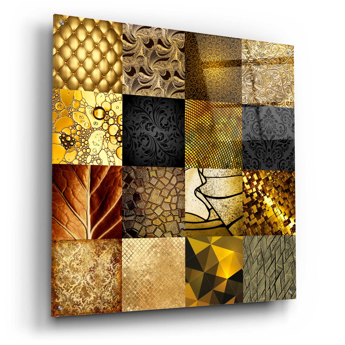 Epic Art 'Tiles Decor Gold' by GraphINC, Acrylic Glass Wall Art,36x36