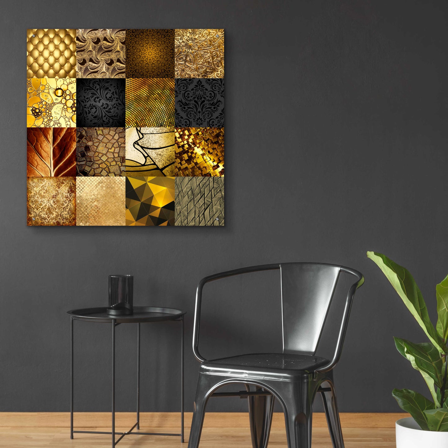 Epic Art 'Tiles Decor Gold' by GraphINC, Acrylic Glass Wall Art,36x36