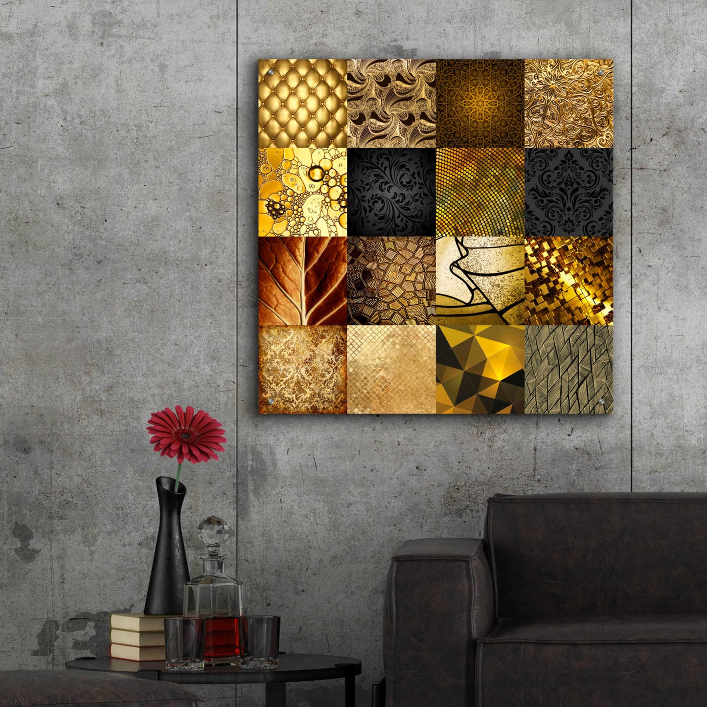 Epic Art 'Tiles Decor Gold' by GraphINC, Acrylic Glass Wall Art,36x36