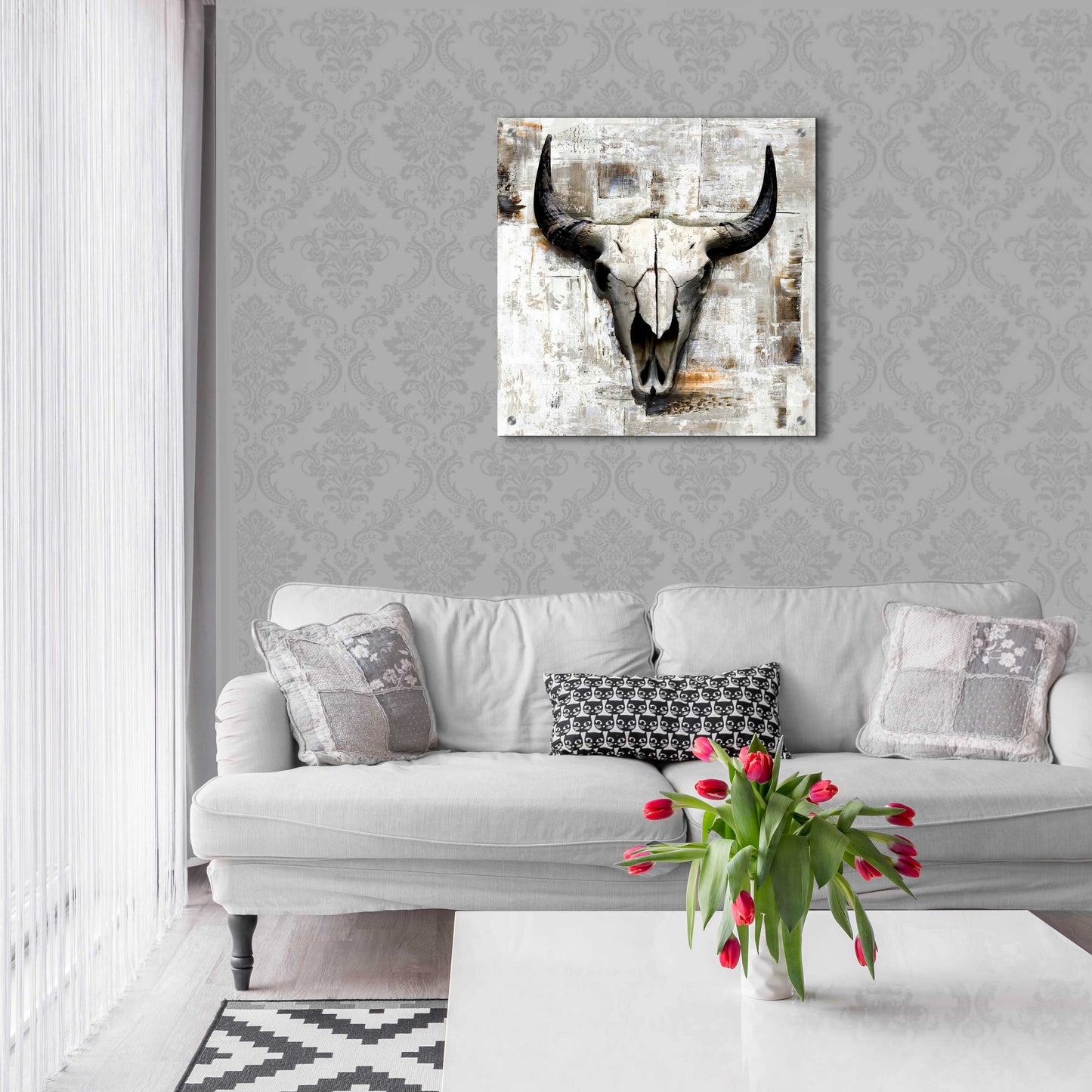 Epic Art 'White Cowskull' by GraphINC, Acrylic Glass Wall Art,24x24