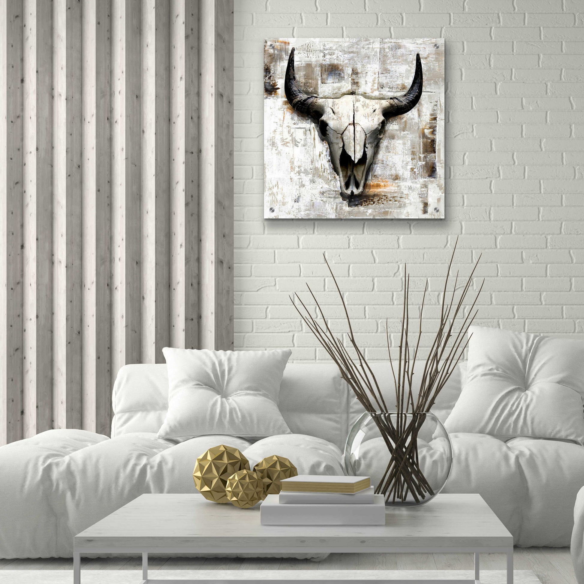 Epic Art 'White Cowskull' by GraphINC, Acrylic Glass Wall Art,24x24