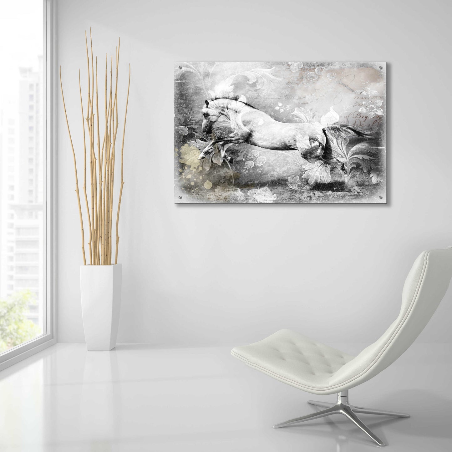 Epic Art 'White Horse' by GraphINC, Acrylic Glass Wall Art,36x24