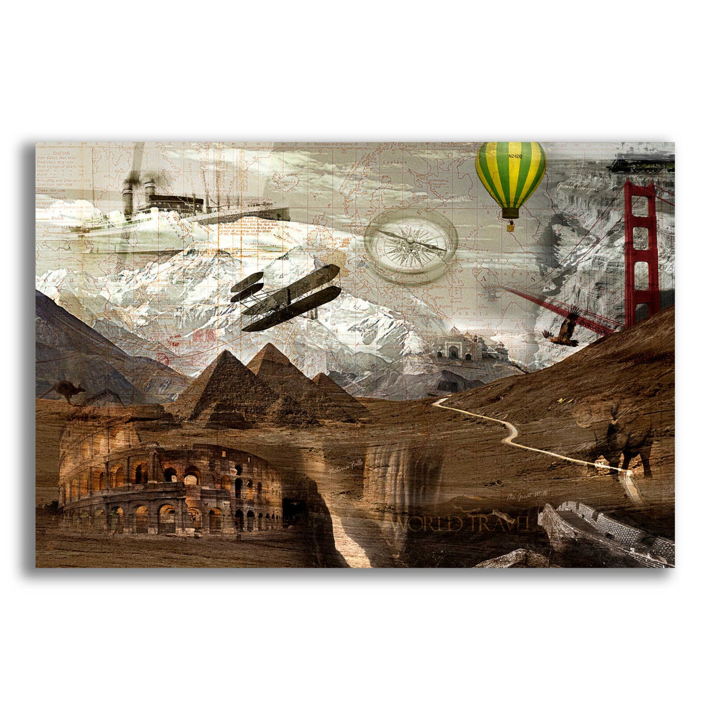 Epic Art 'World Travel' by GraphINC, Acrylic Glass Wall Art,16x12