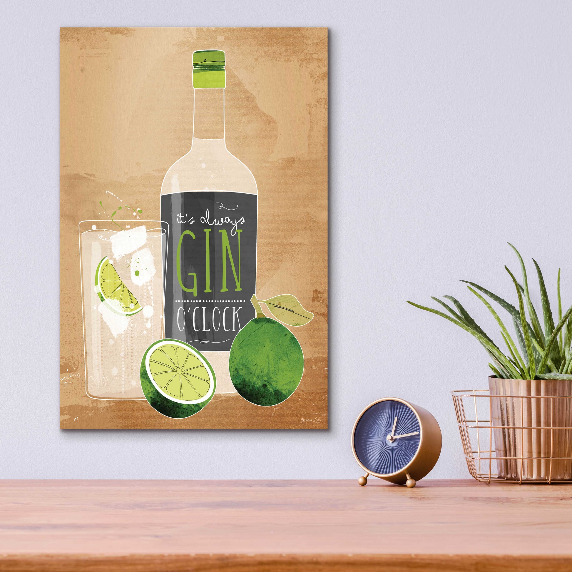 Epic Art 'Gin O’Clock' by Green Lili, Acrylic Glass Wall Art,12x16