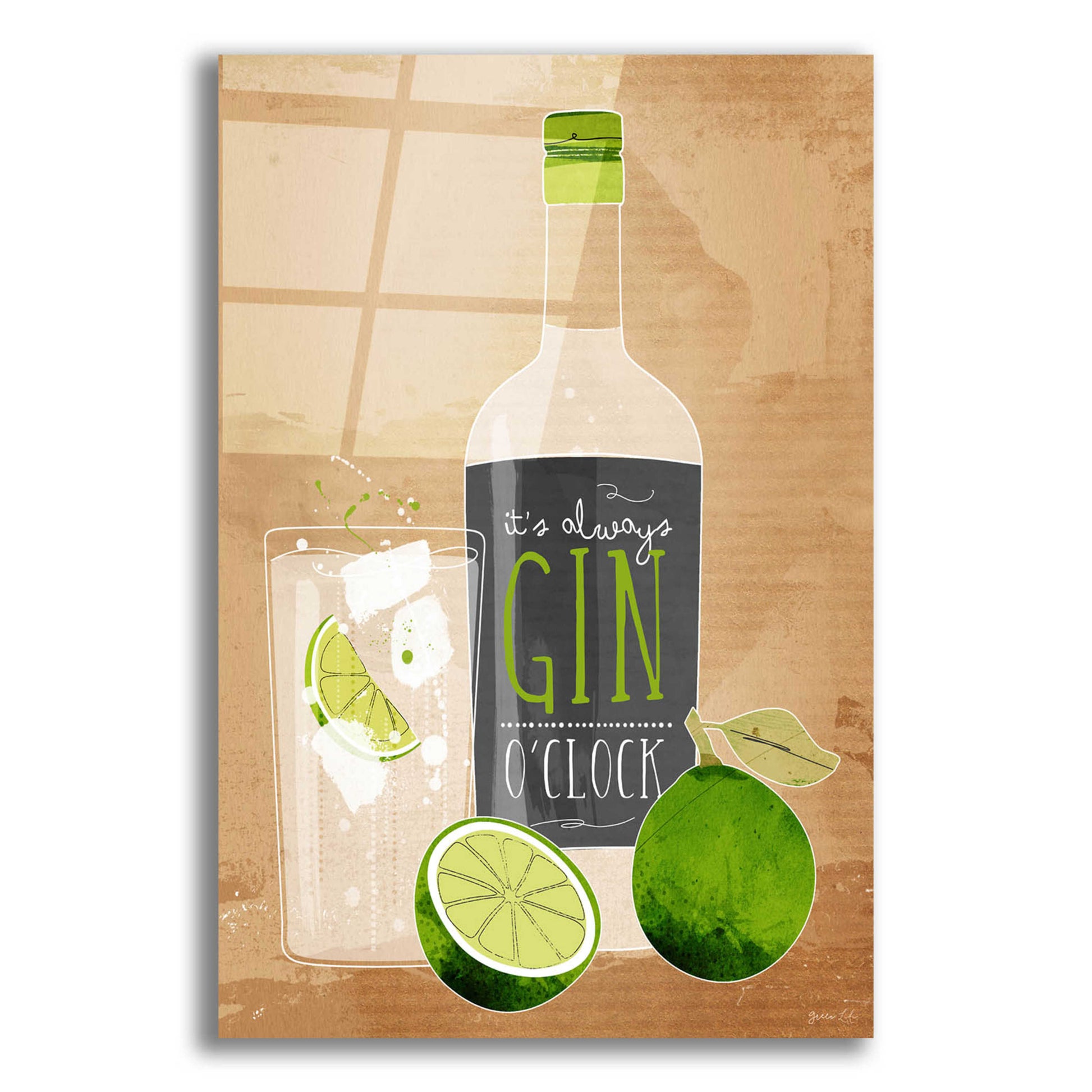 Epic Art 'Gin O’Clock' by Green Lili, Acrylic Glass Wall Art,12x16