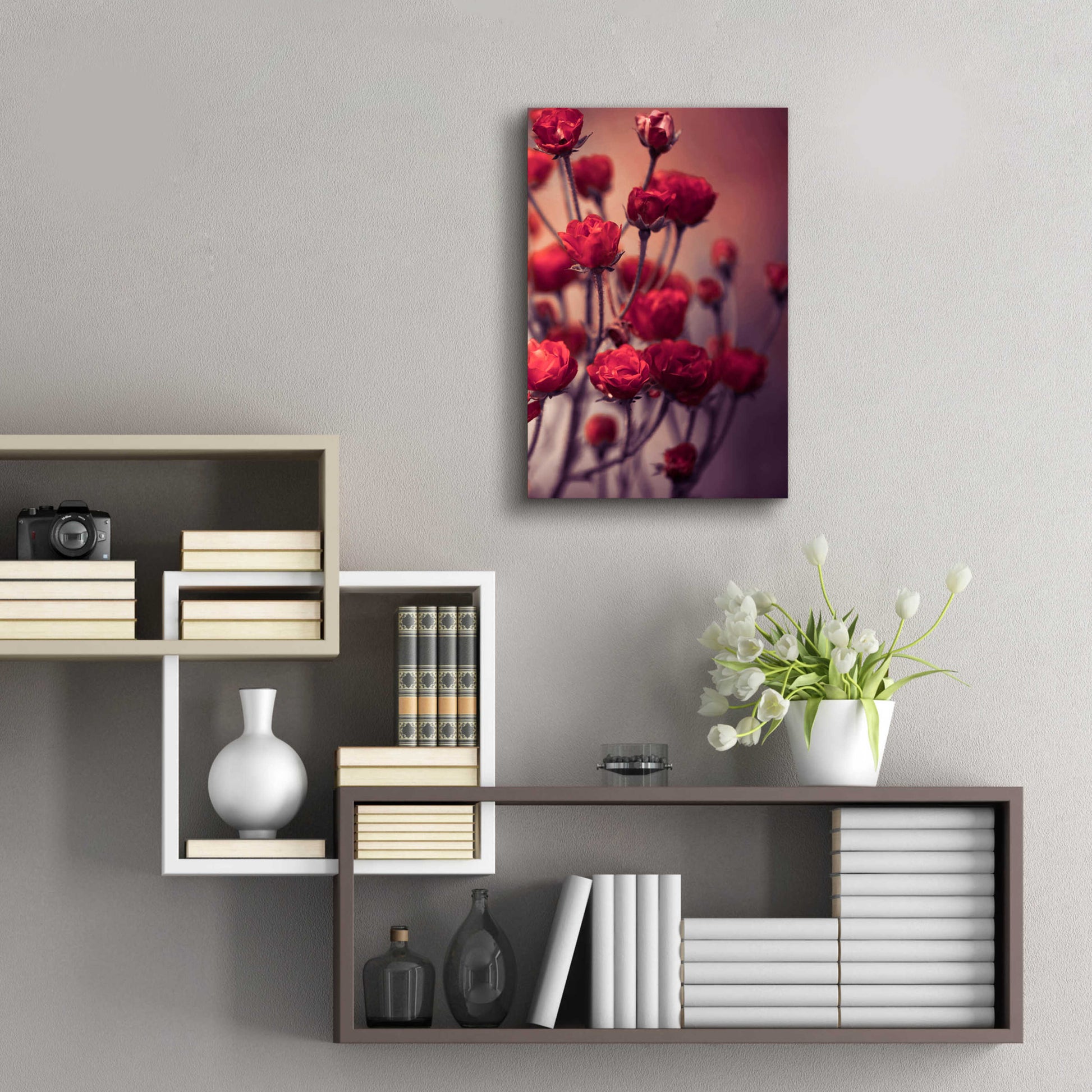 Epic Art 'Red Flowers' by Incado, Acrylic Glass Wall Art,16x24