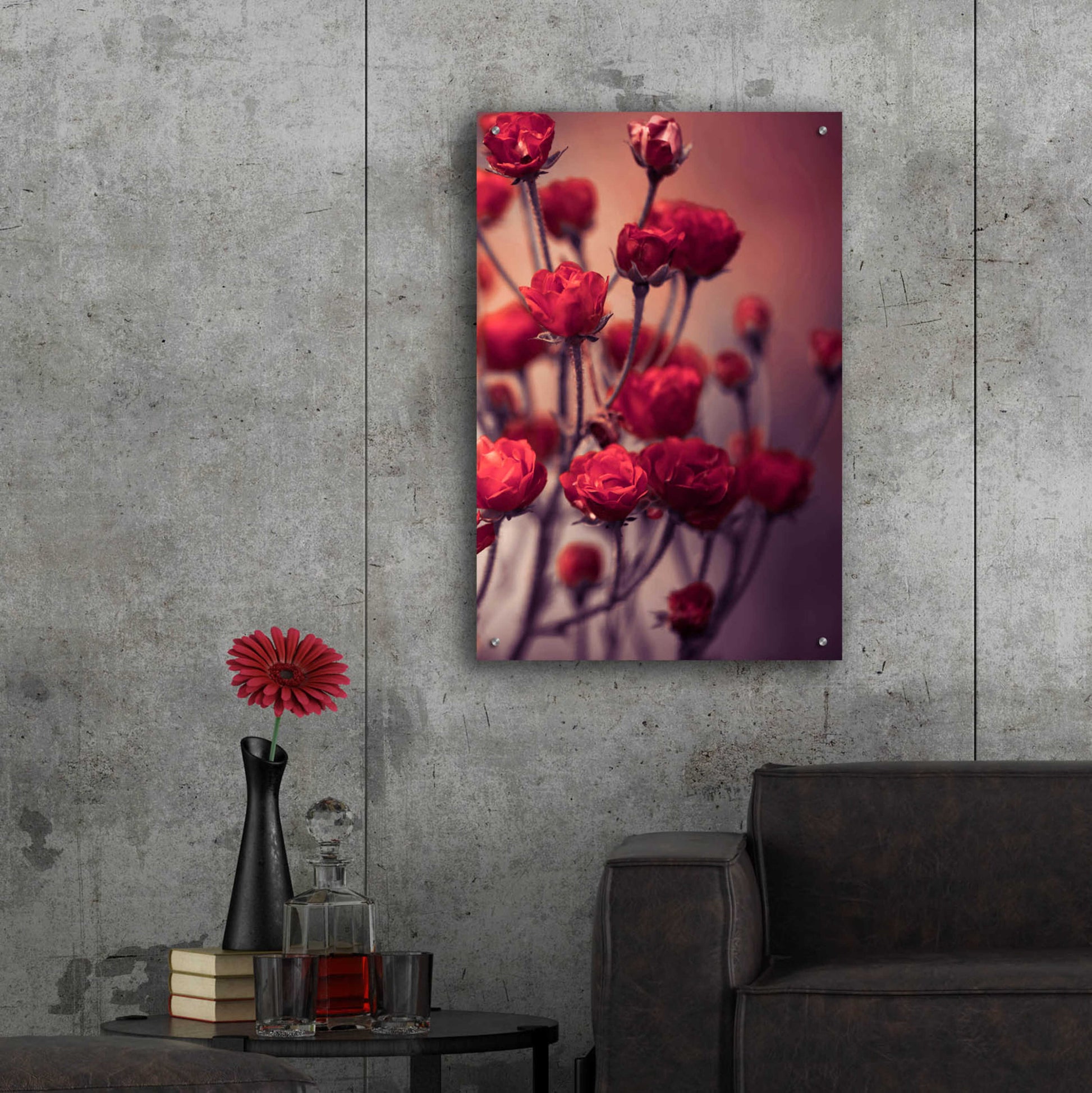 Epic Art 'Red Flowers' by Incado, Acrylic Glass Wall Art,24x36