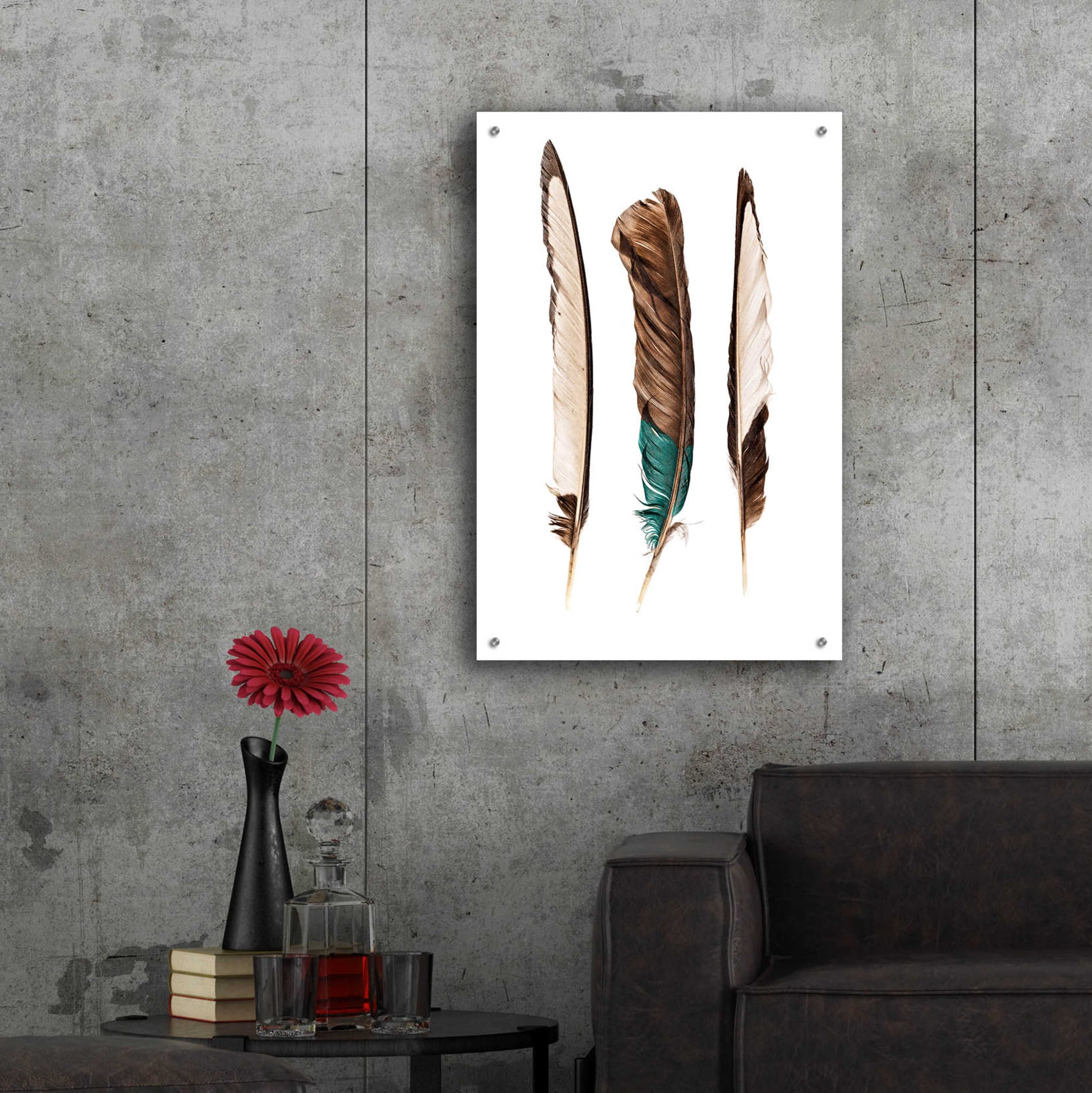 Epic Art 'Three Feathers' by Incado, Acrylic Glass Wall Art,24x36