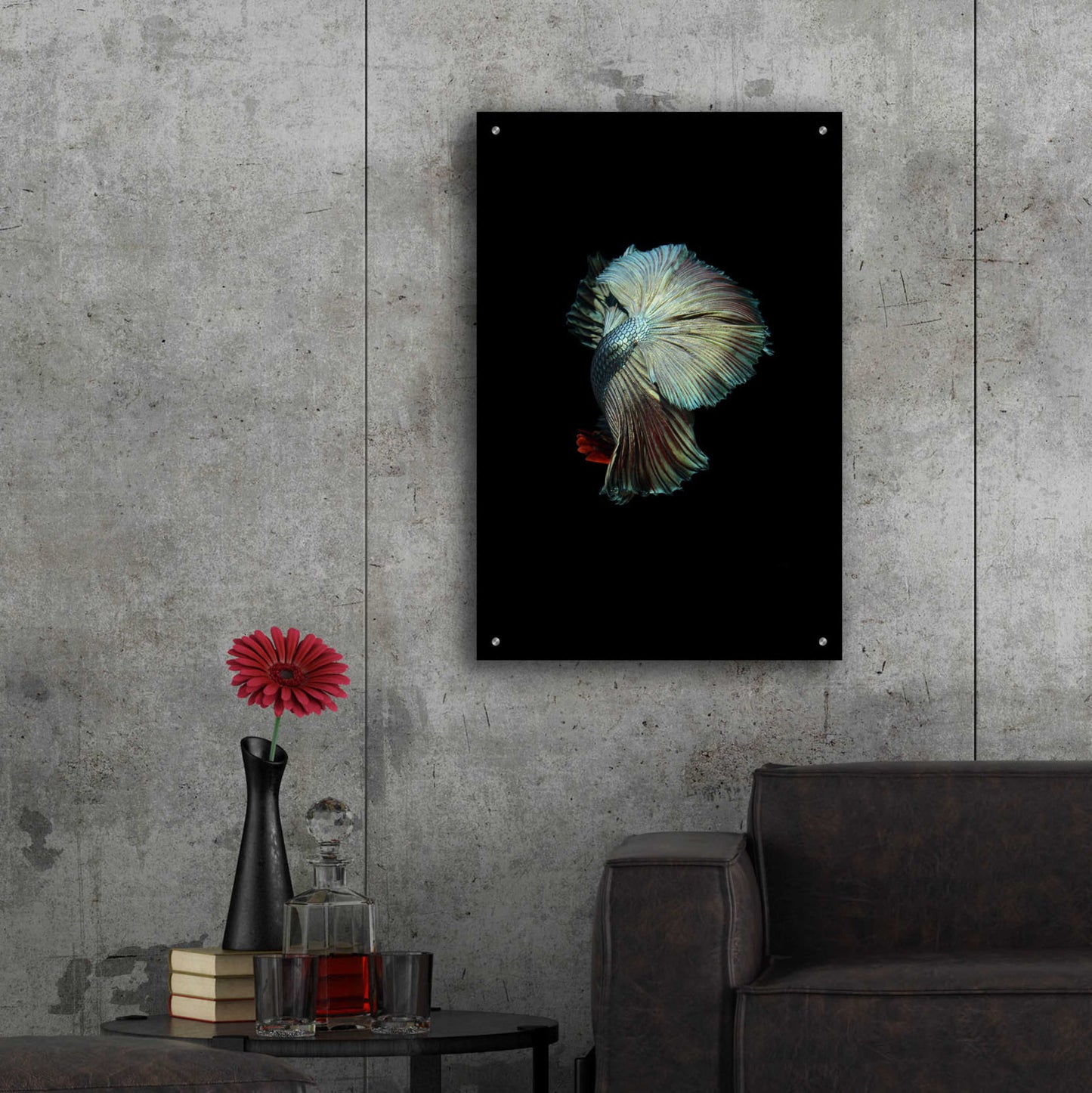 Epic Art 'Turquoise and Red Betta' by Incado, Acrylic Glass Wall Art,24x36