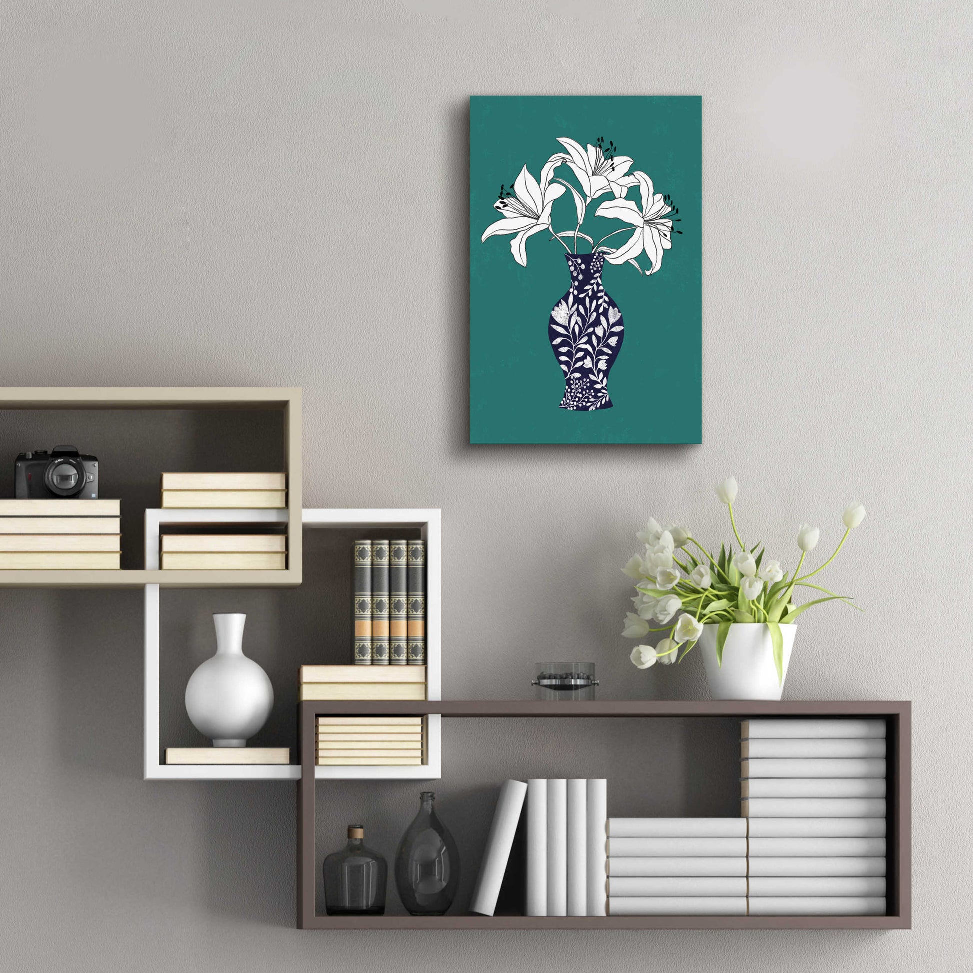 Epic Art 'Lily On Teal' by Ioana Horvat, Acrylic Glass Wall Art,16x24