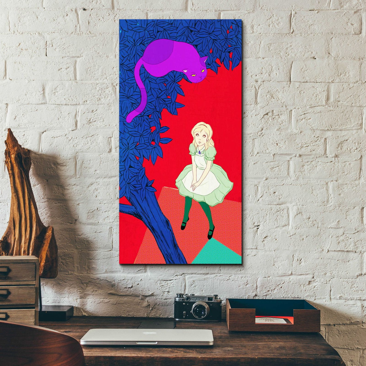 Alice and Cheshire Cat by Sai Tamiya - 12x24 acrylic wall art in a room