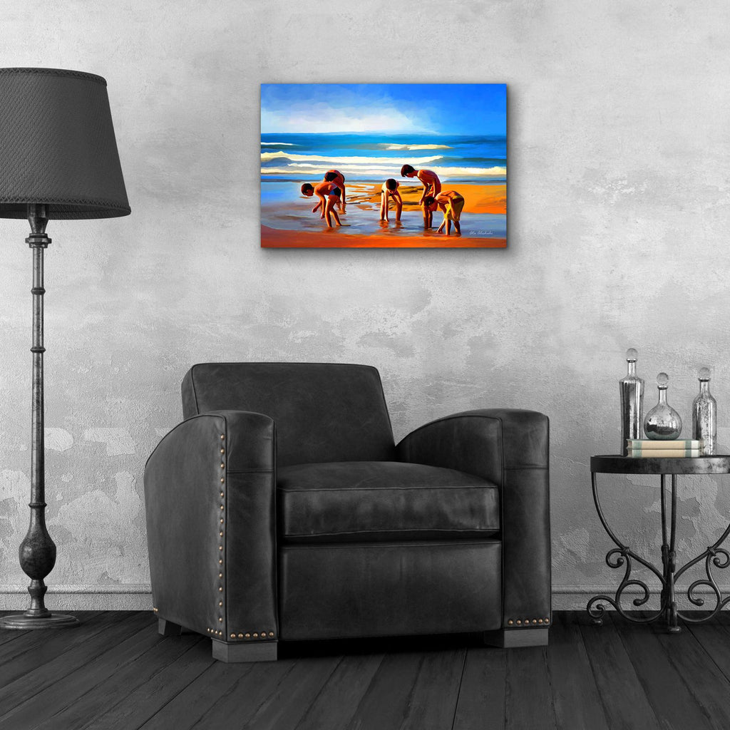  Kids At The Beach  by Ata Alishahi - 24x16 acrylic wall art in a room