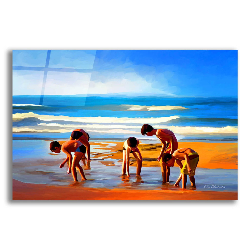  Kids At The Beach  by Ata Alishahi acrylic glass wall art