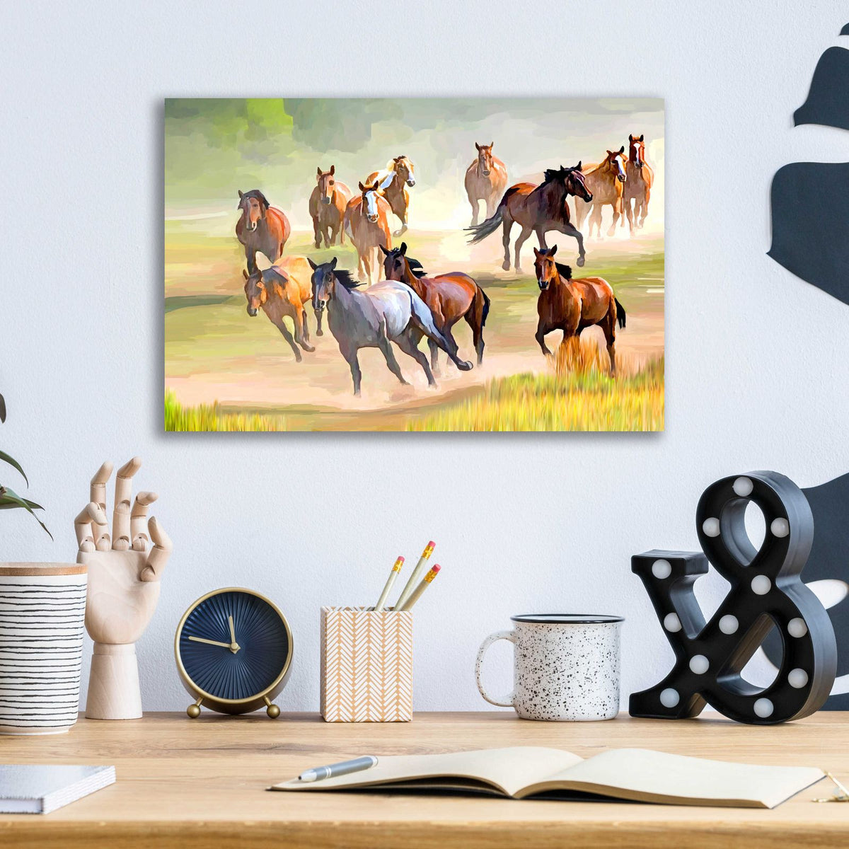 Wild Horses Running by Ata Alishahi - 16x12 acrylic wall art in a room