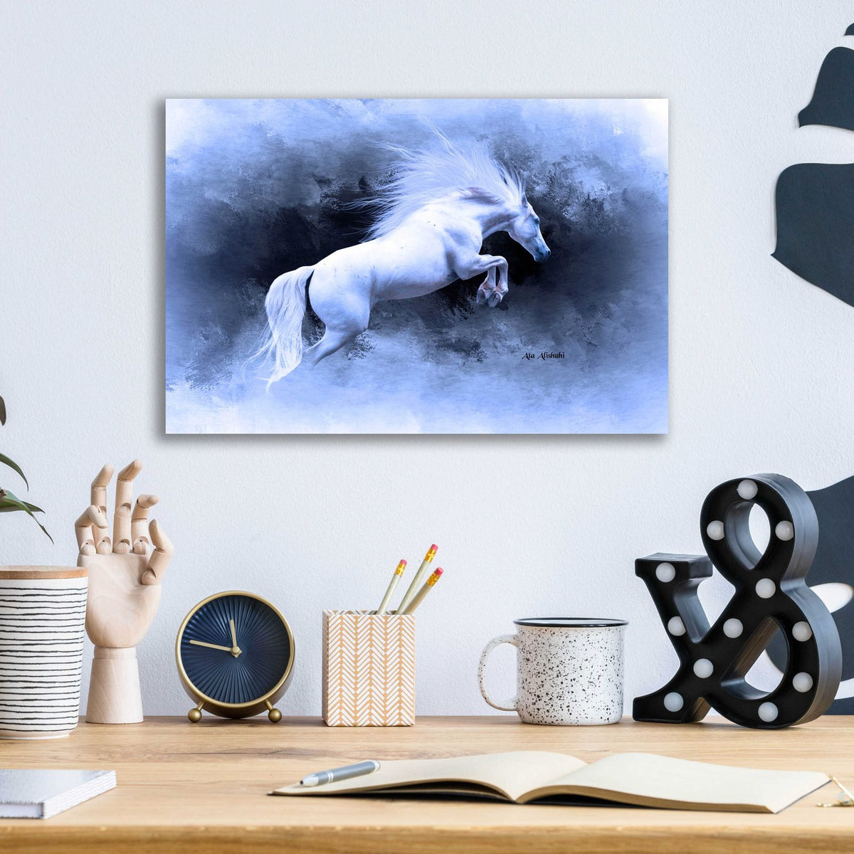 White Horse by Ata Alishahi - 16x12 acrylic wall art in a room