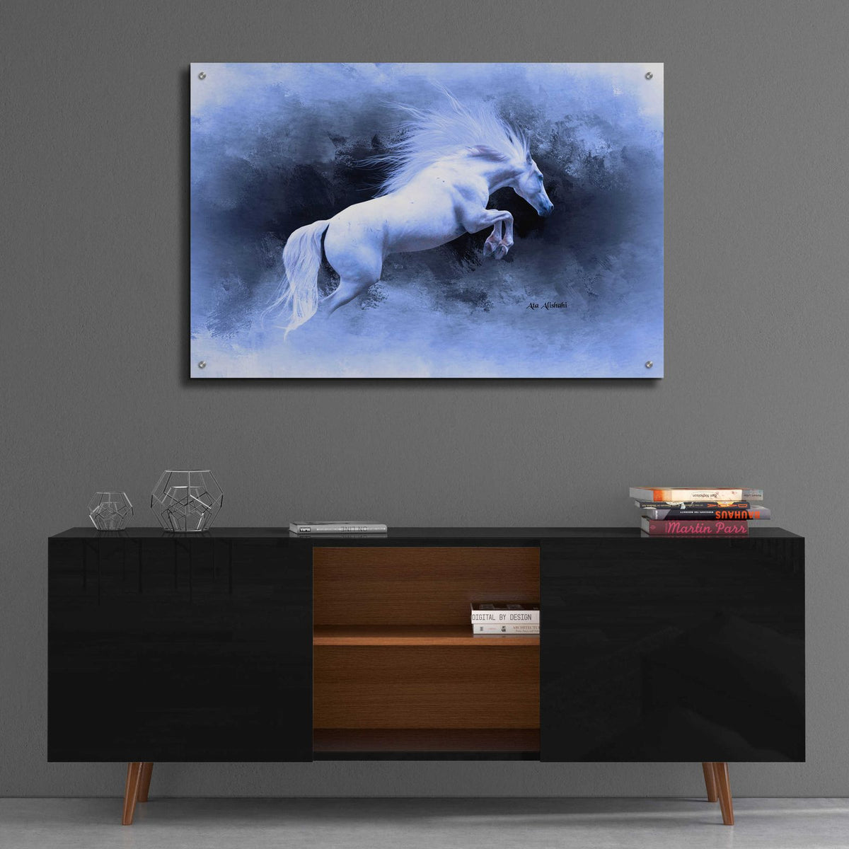 White Horse by Ata Alishahi - 36x24 acrylic wall art in a room