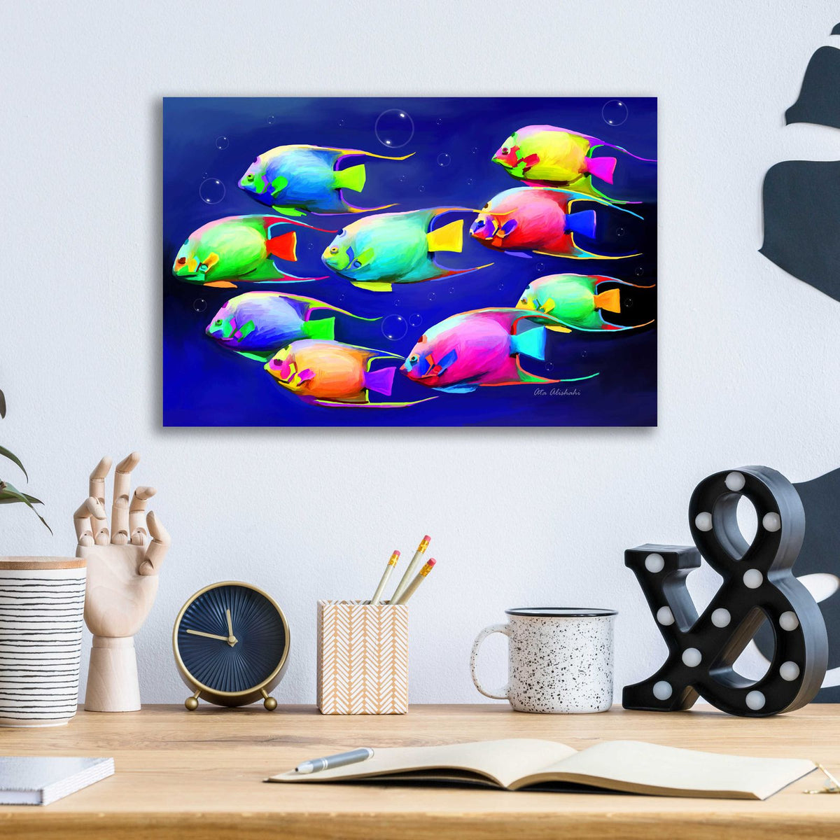 Colorful Fishes 2 by Ata Alishahi - 16x12 acrylic wall art in a room