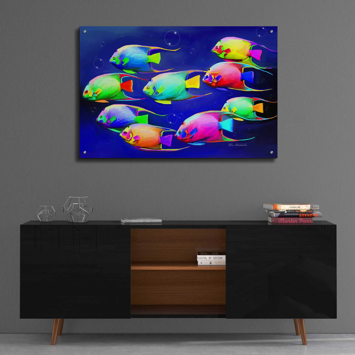 Colorful Fishes 2 by Ata Alishahi - 36x24 acrylic wall art in a room