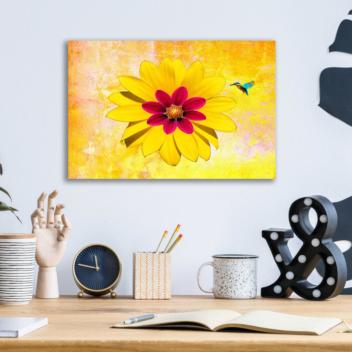 Flower and Bird by Ata Alishahi - 16x12 acrylic wall art in a room