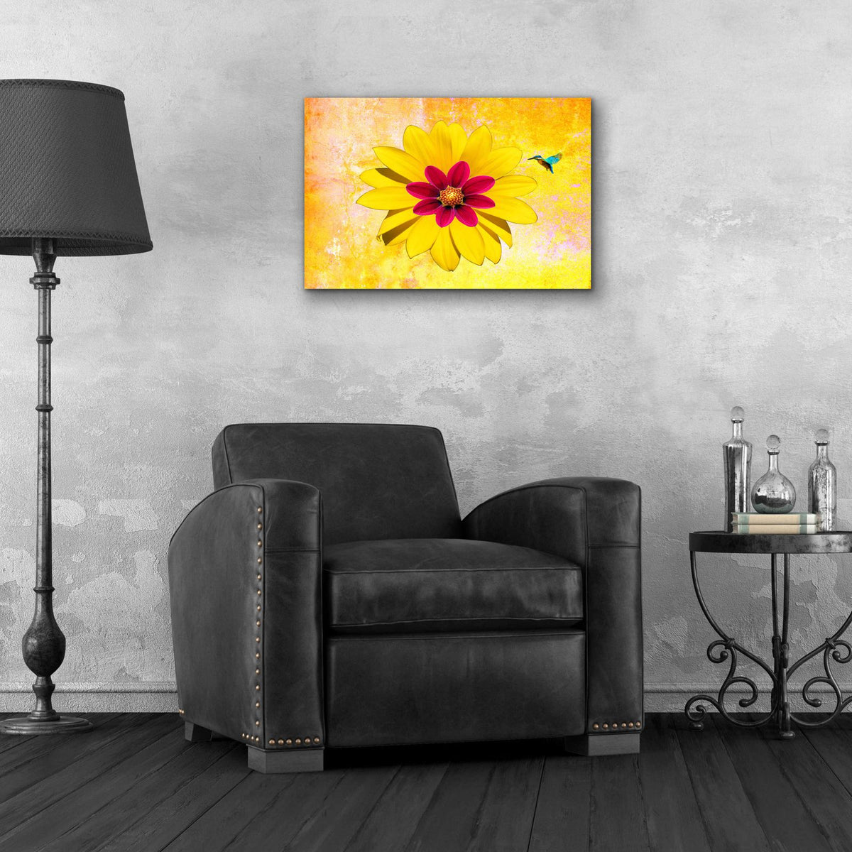 Flower and Bird by Ata Alishahi - 24x16 acrylic wall art in a room