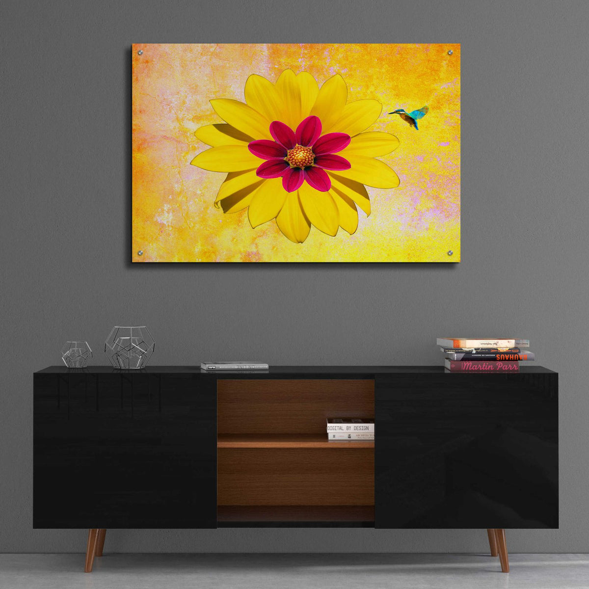 Flower and Bird by Ata Alishahi - 36x24 acrylic wall art in a room