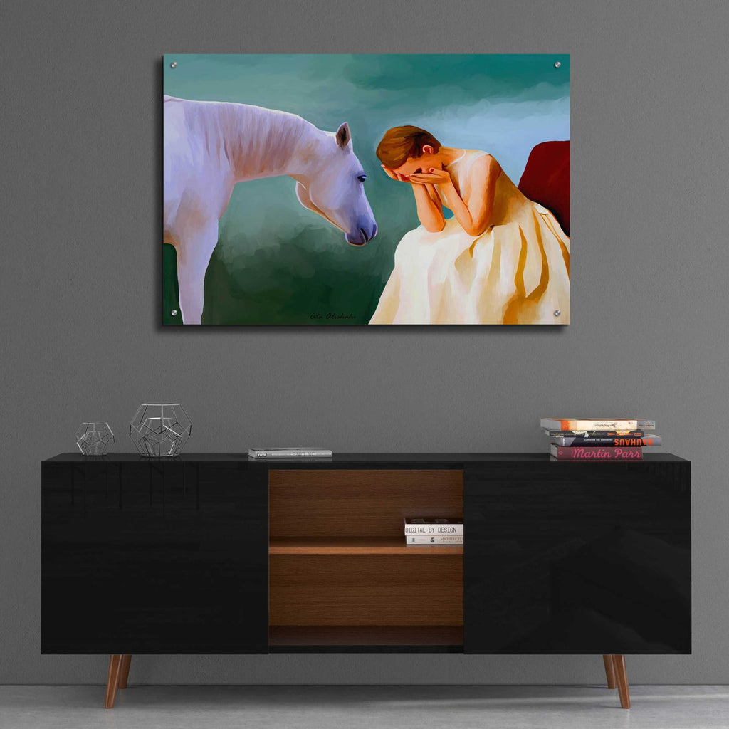 Sad Girl And Horse by Ata Alishahi - 36x24 acrylic wall art in a room