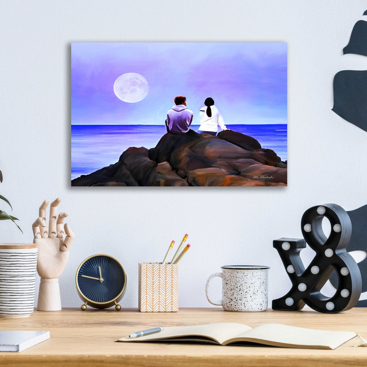 Together Watching The Moon by Ata Alishahi - 16x12 acrylic wall art in a room