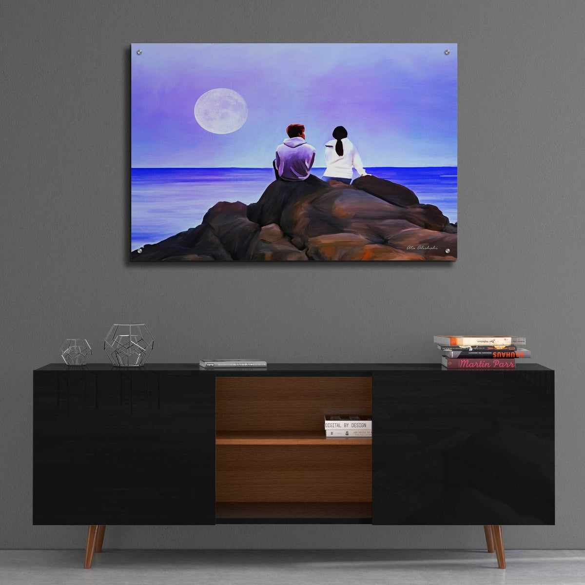 Together Watching The Moon by Ata Alishahi - 36x24 acrylic wall art in a room