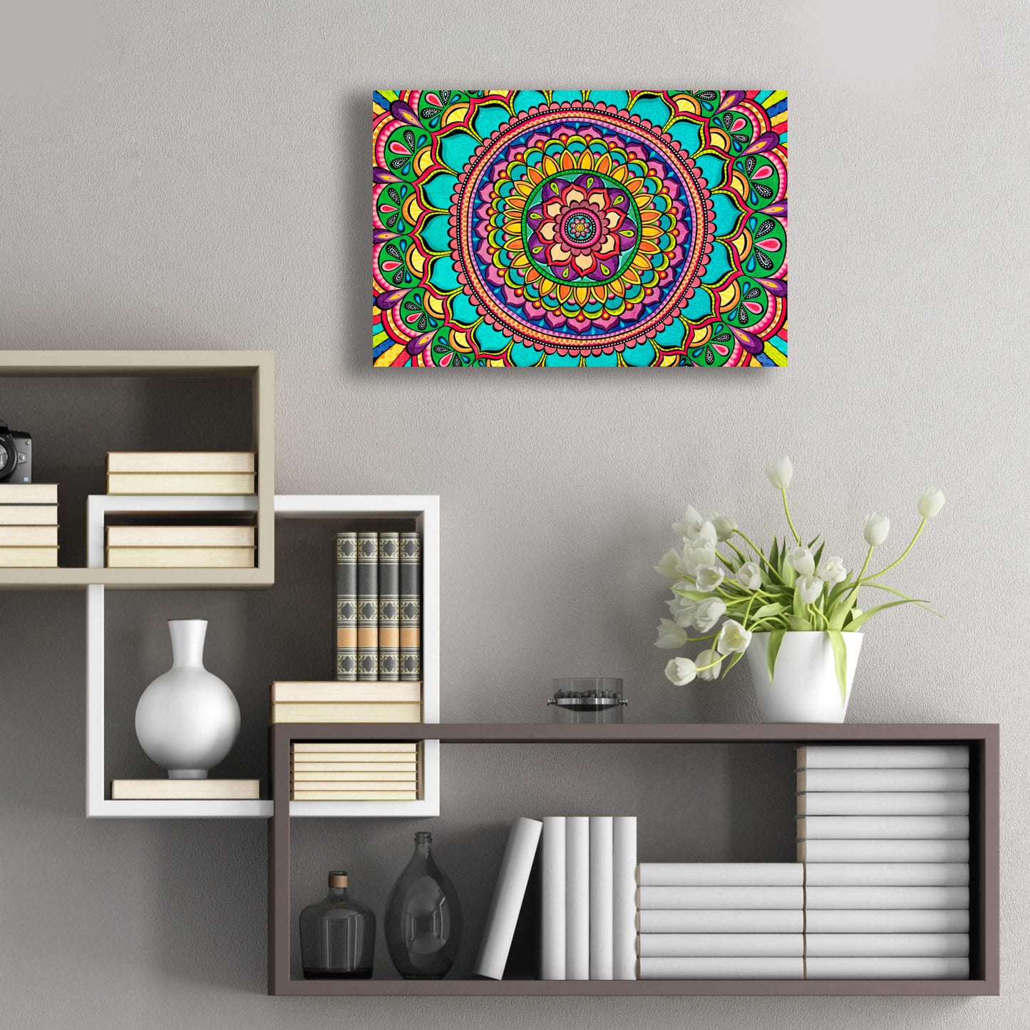 Epic Art 'Happy Dance Mandala' by Hello Angel, Acrylic Glass Wall Art,24x16