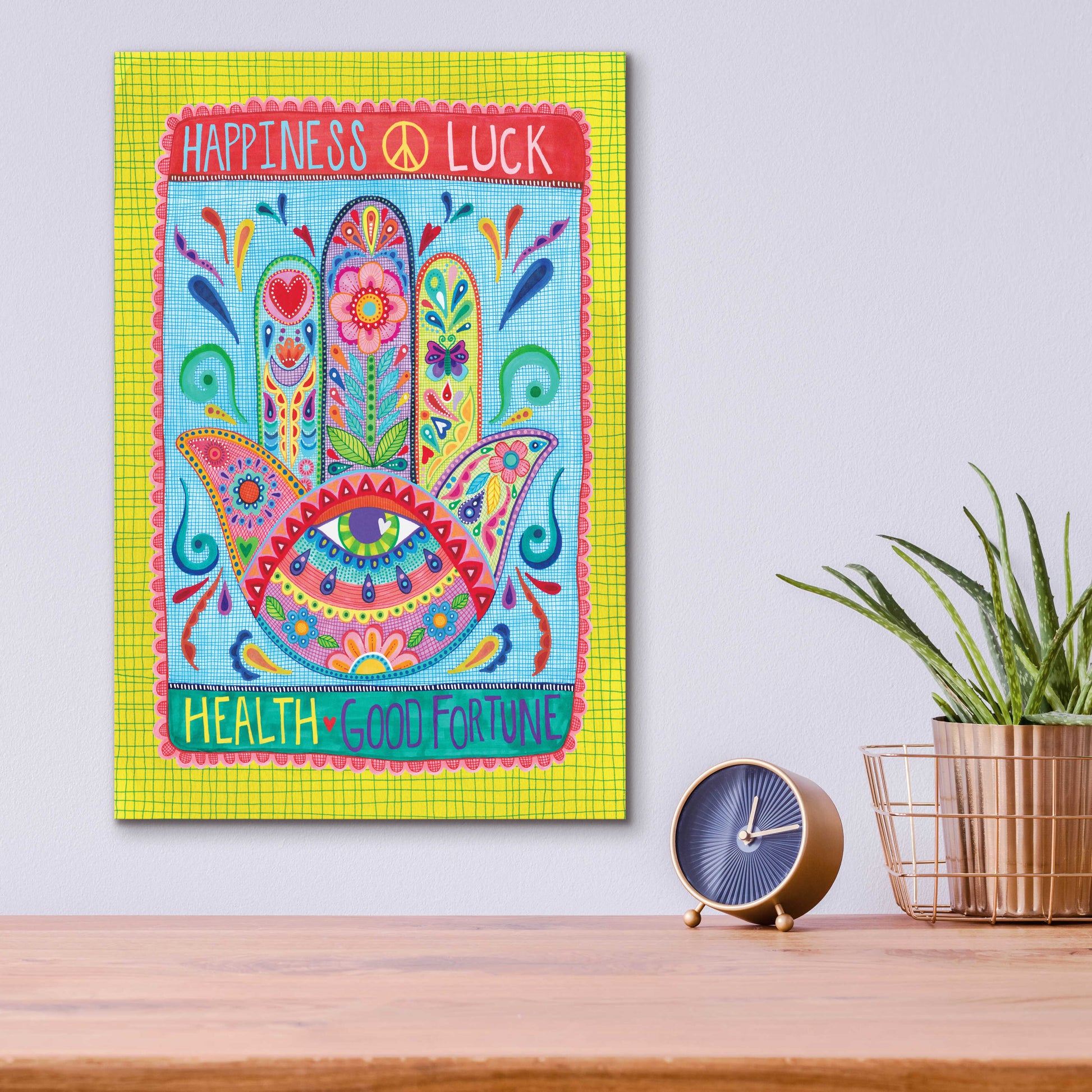 Epic Art 'Hamsa of Happiness' by Hello Angel, Acrylic Glass Wall Art,12x16