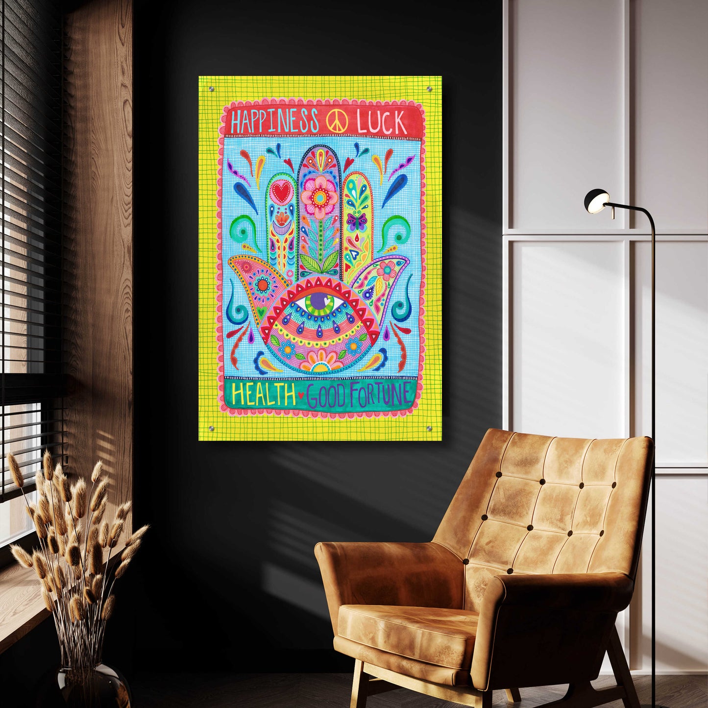 Epic Art 'Hamsa of Happiness' by Hello Angel, Acrylic Glass Wall Art,24x36