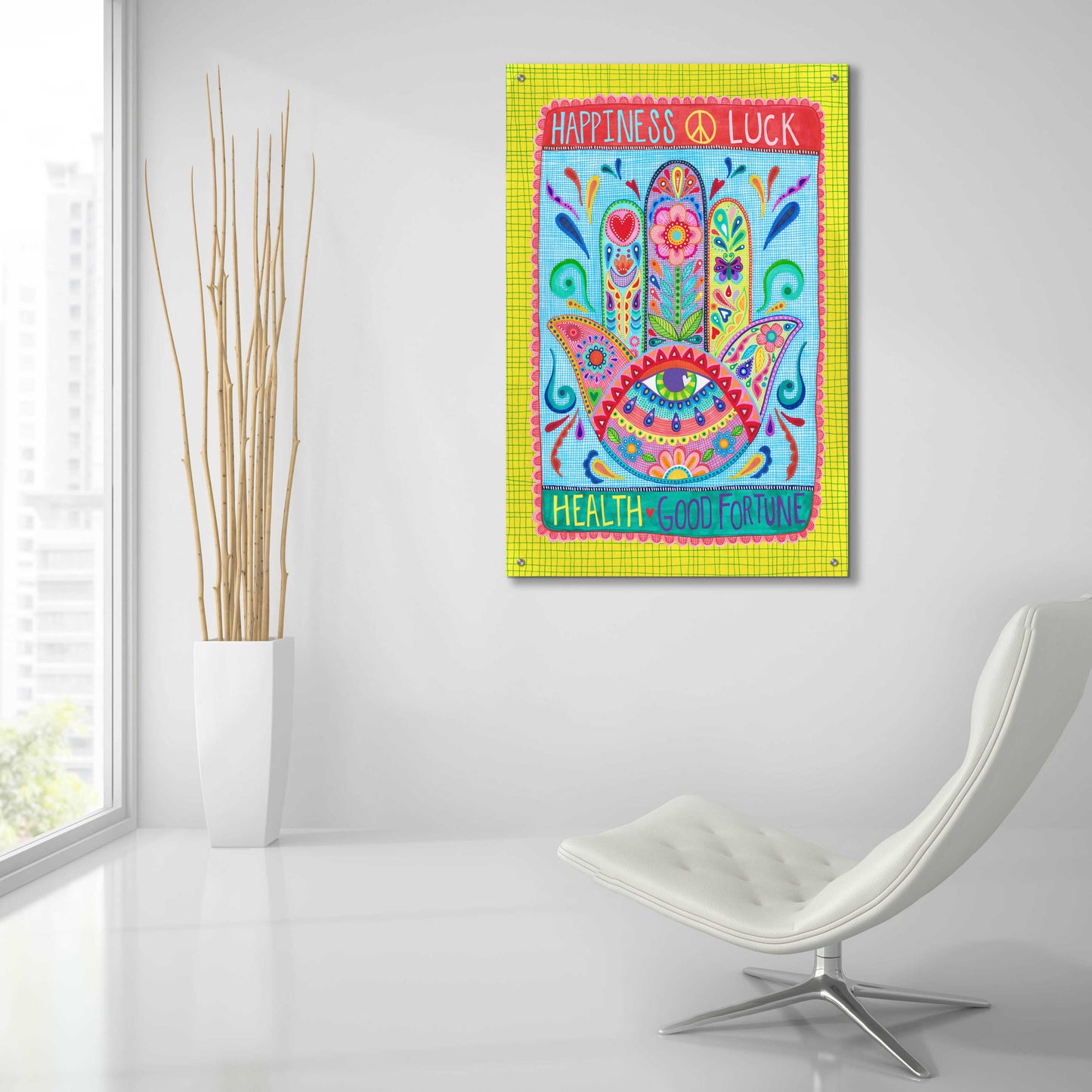 Epic Art 'Hamsa of Happiness' by Hello Angel, Acrylic Glass Wall Art,24x36