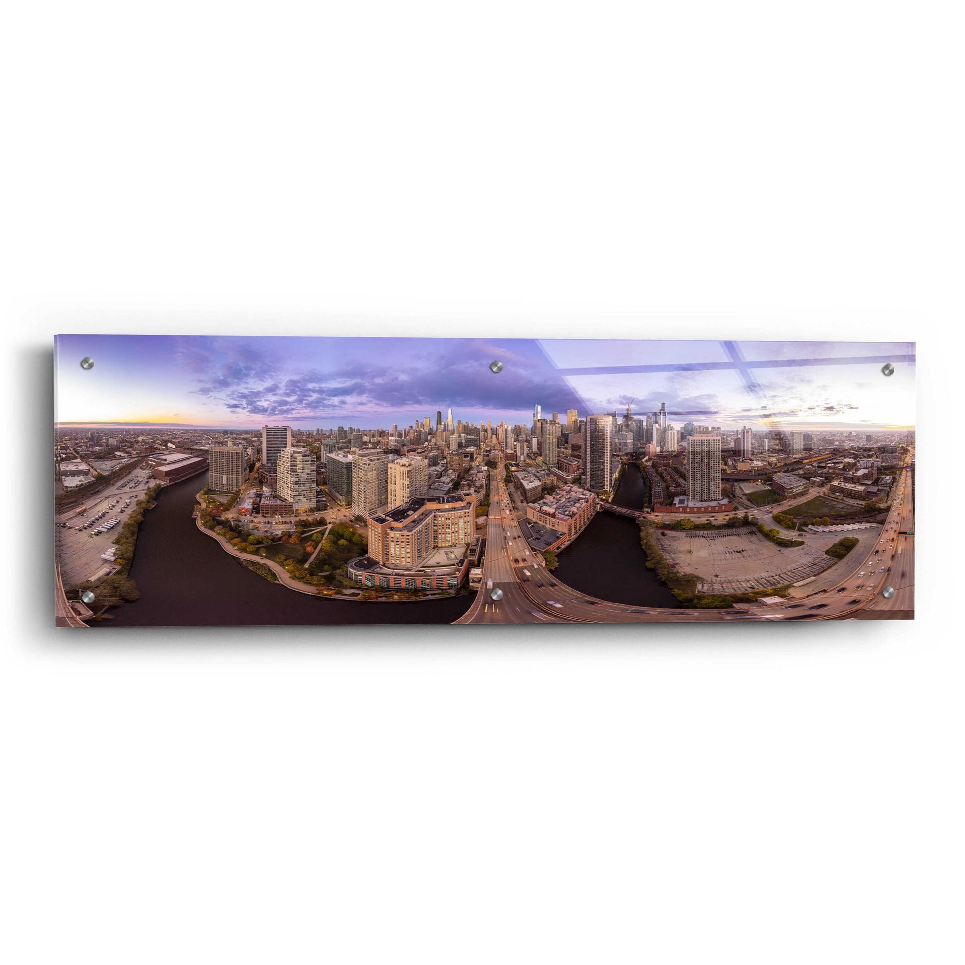 Epic Art 'Lavender Chicago' by Epic Portfolio, Acrylic Glass Wall Art,36x12