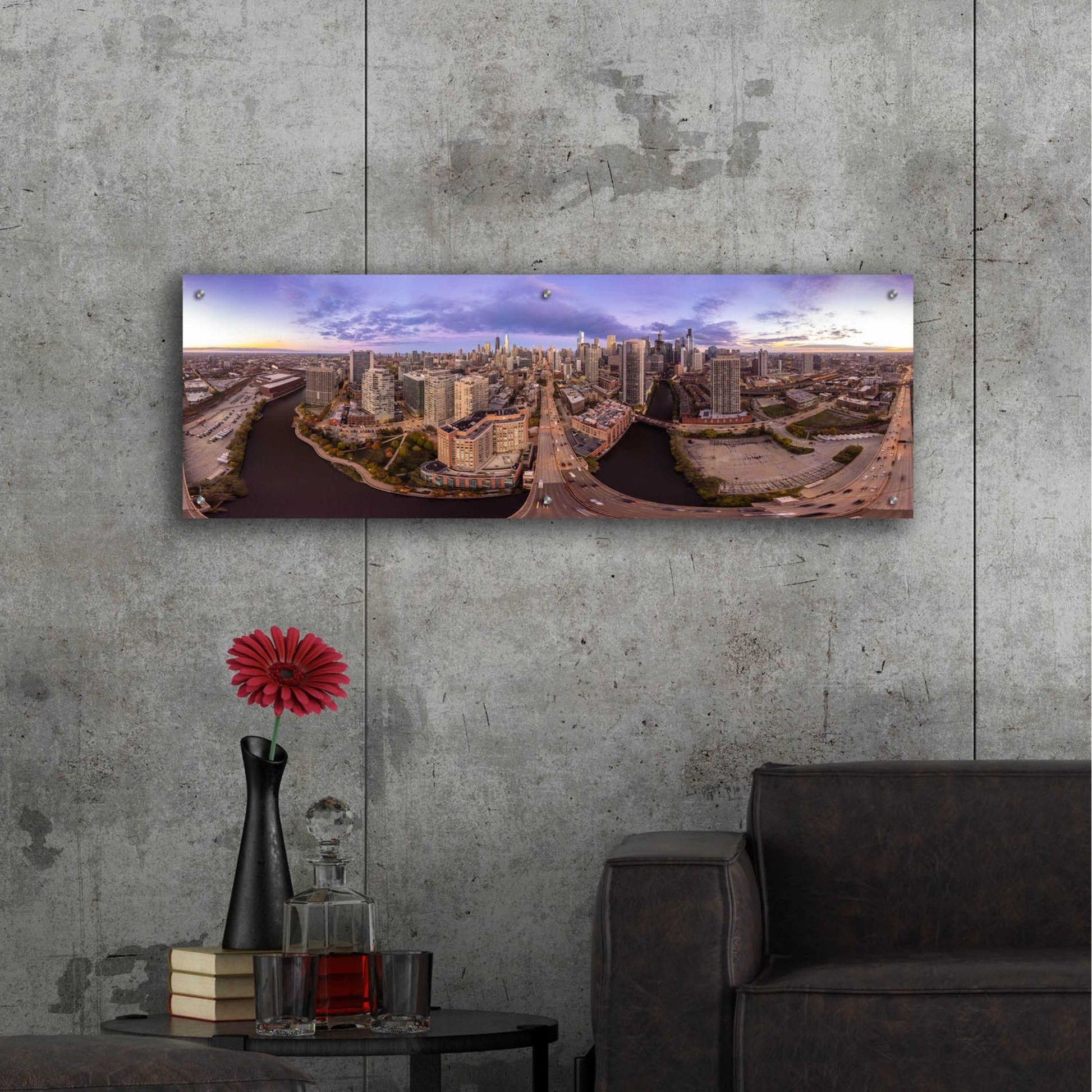 Epic Art 'Lavender Chicago' by Epic Portfolio, Acrylic Glass Wall Art,48x16