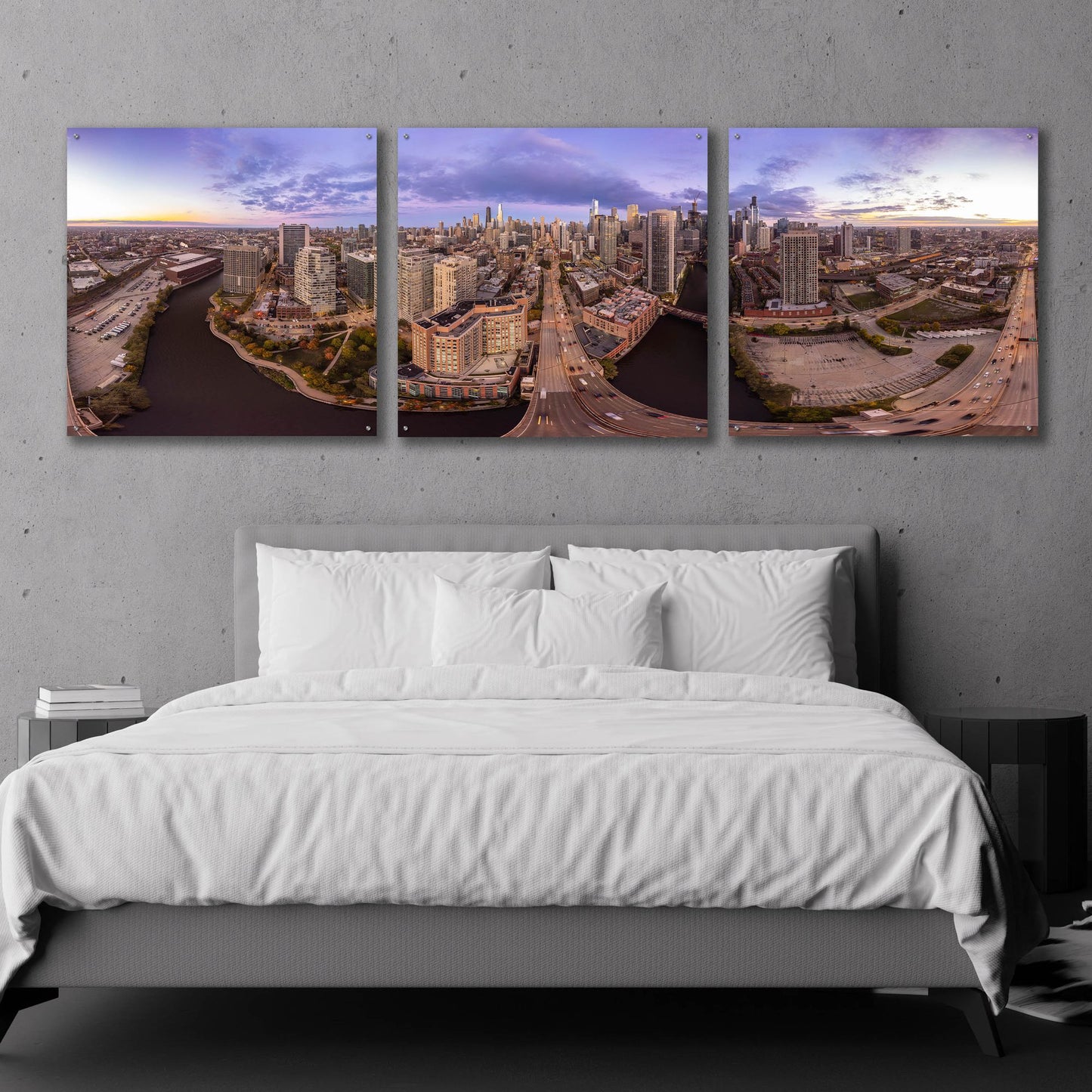 Epic Art 'Lavender Chicago' by Epic Portfolio, Acrylic Glass Wall Art, 3 Piece Set,108x36