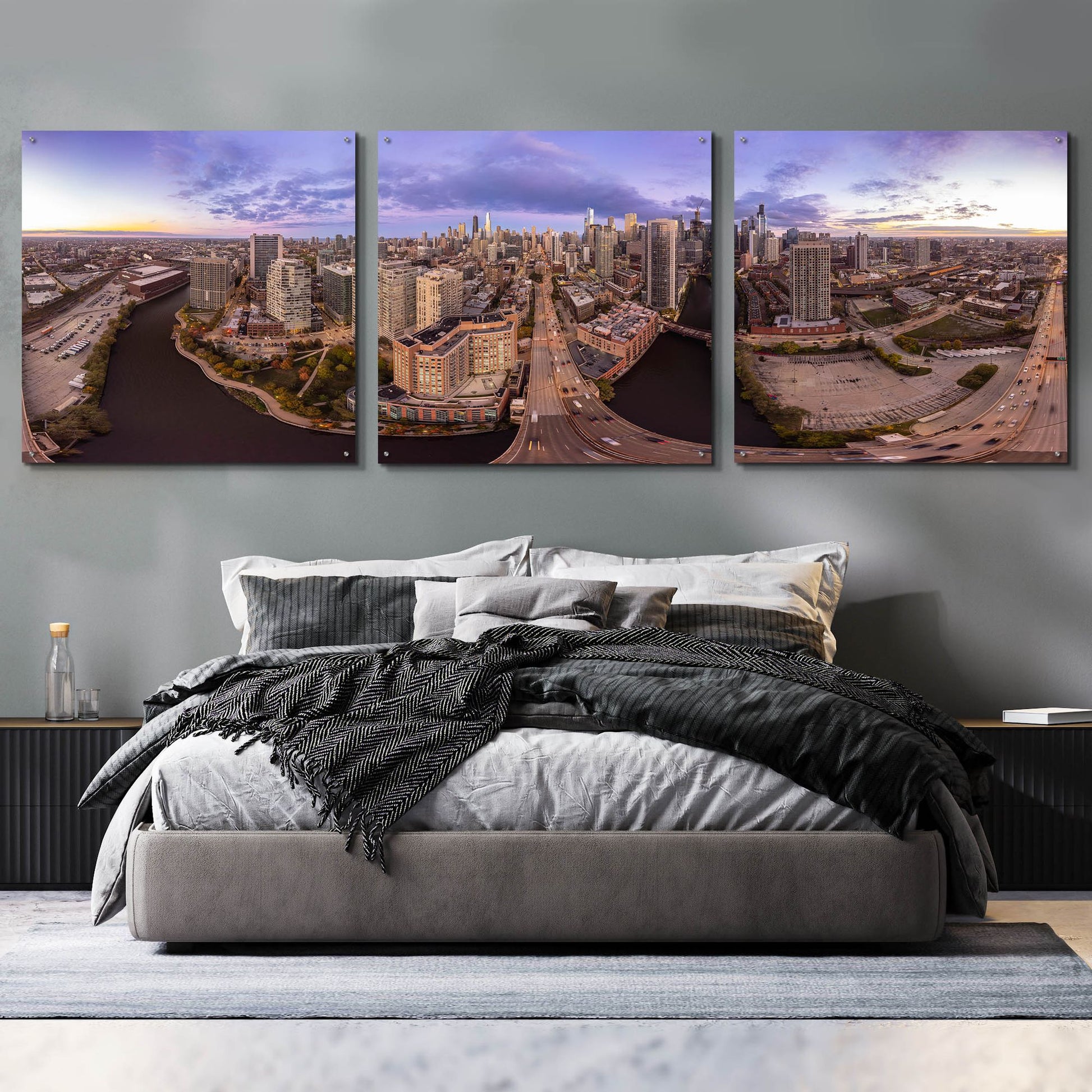 Epic Art 'Lavender Chicago' by Epic Portfolio, Acrylic Glass Wall Art, 3 Piece Set,108x36