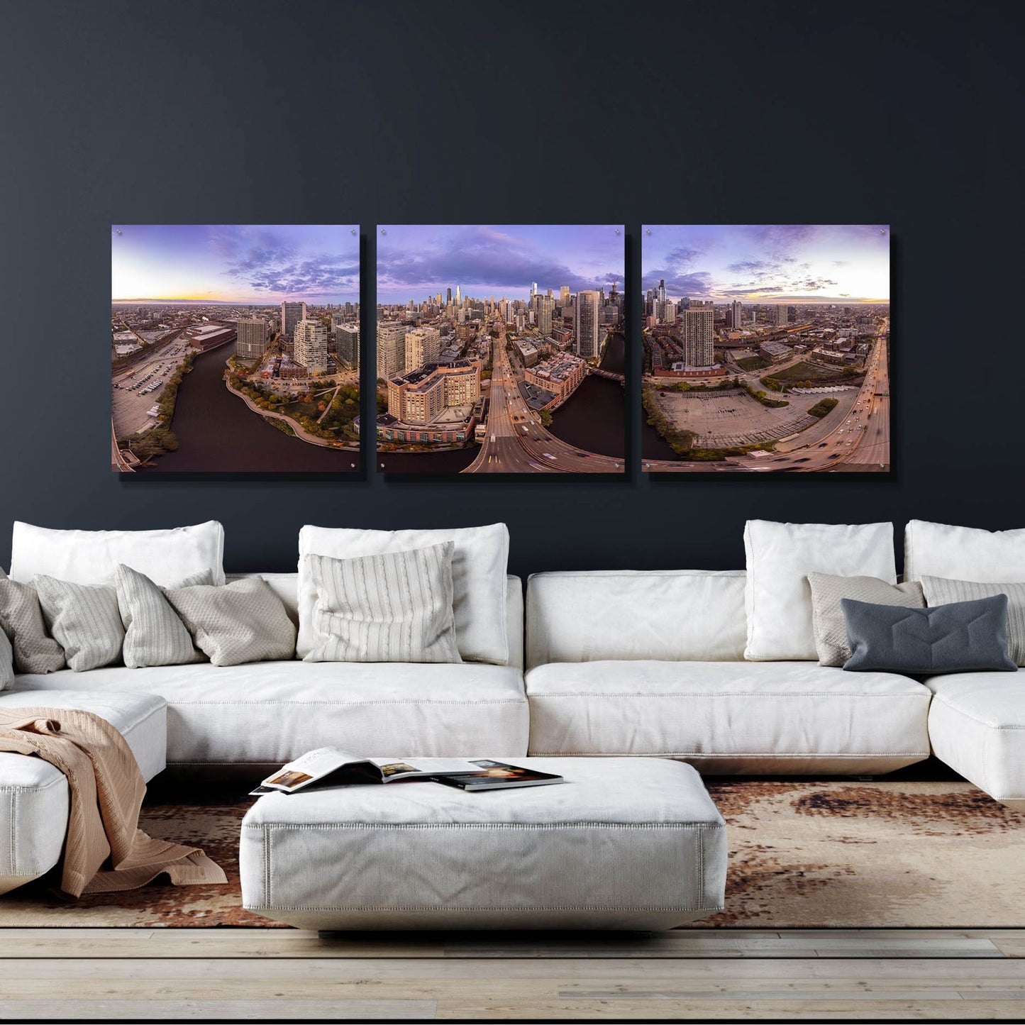 Epic Art 'Lavender Chicago' by Epic Portfolio, Acrylic Glass Wall Art, 3 Piece Set,108x36