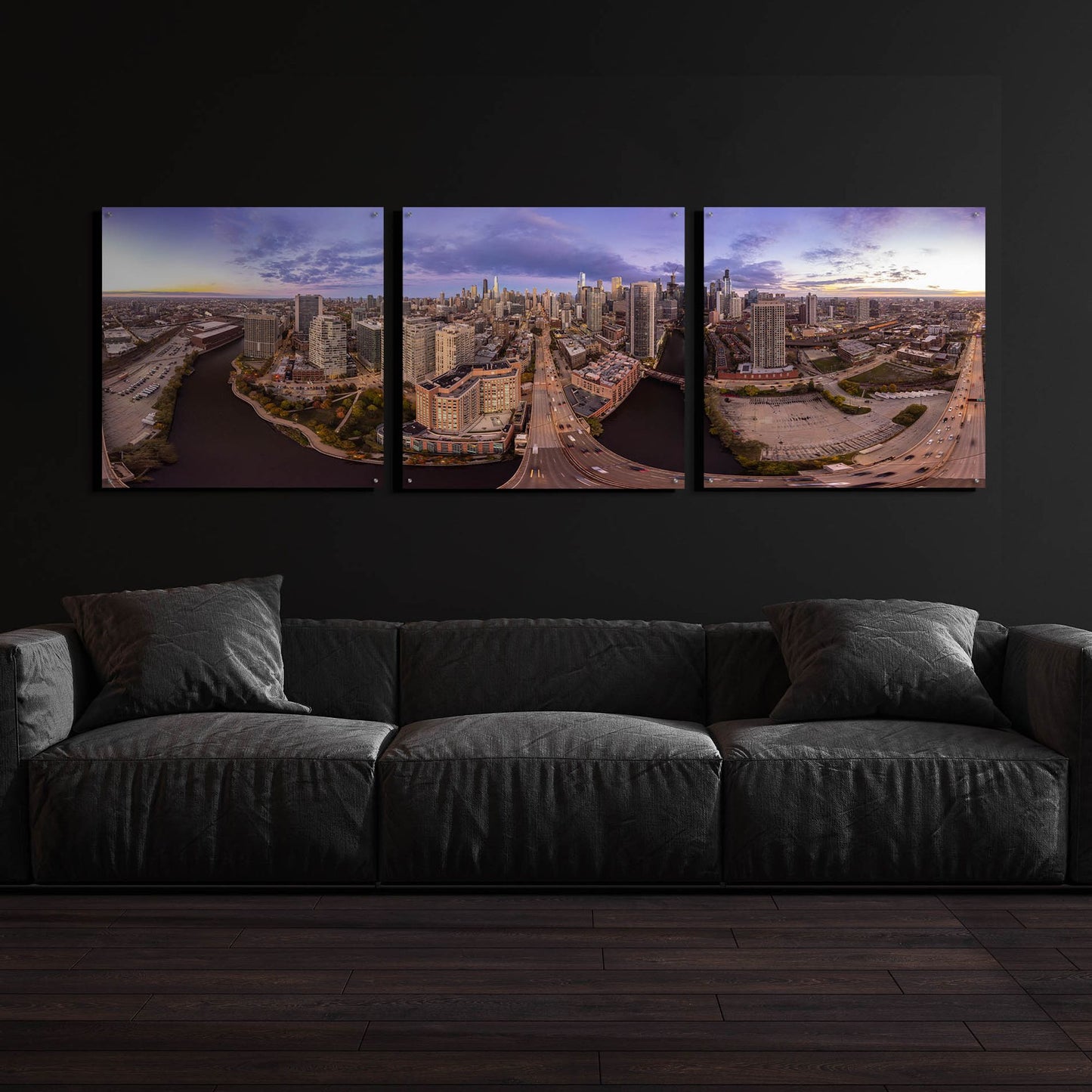 Epic Art 'Lavender Chicago' by Epic Portfolio, Acrylic Glass Wall Art, 3 Piece Set,108x36