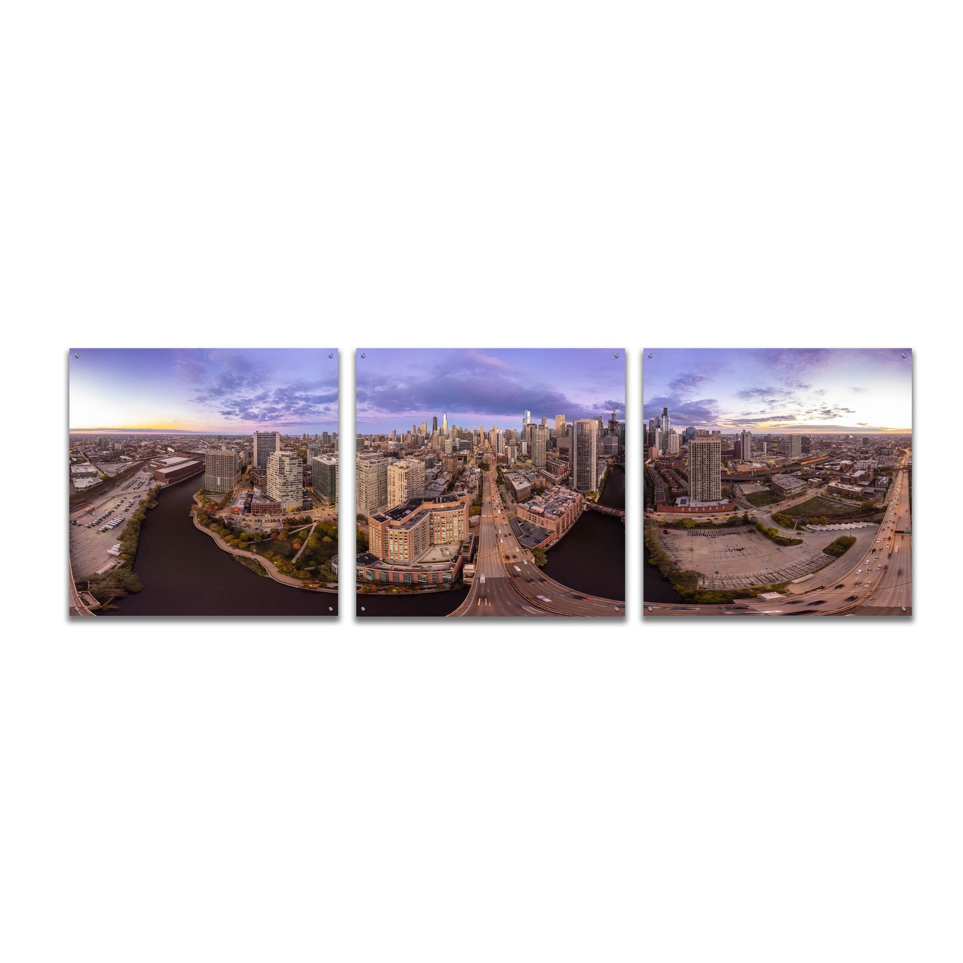 Epic Art 'Lavender Chicago' by Epic Portfolio, Acrylic Glass Wall Art, 3 Piece Set,108x36