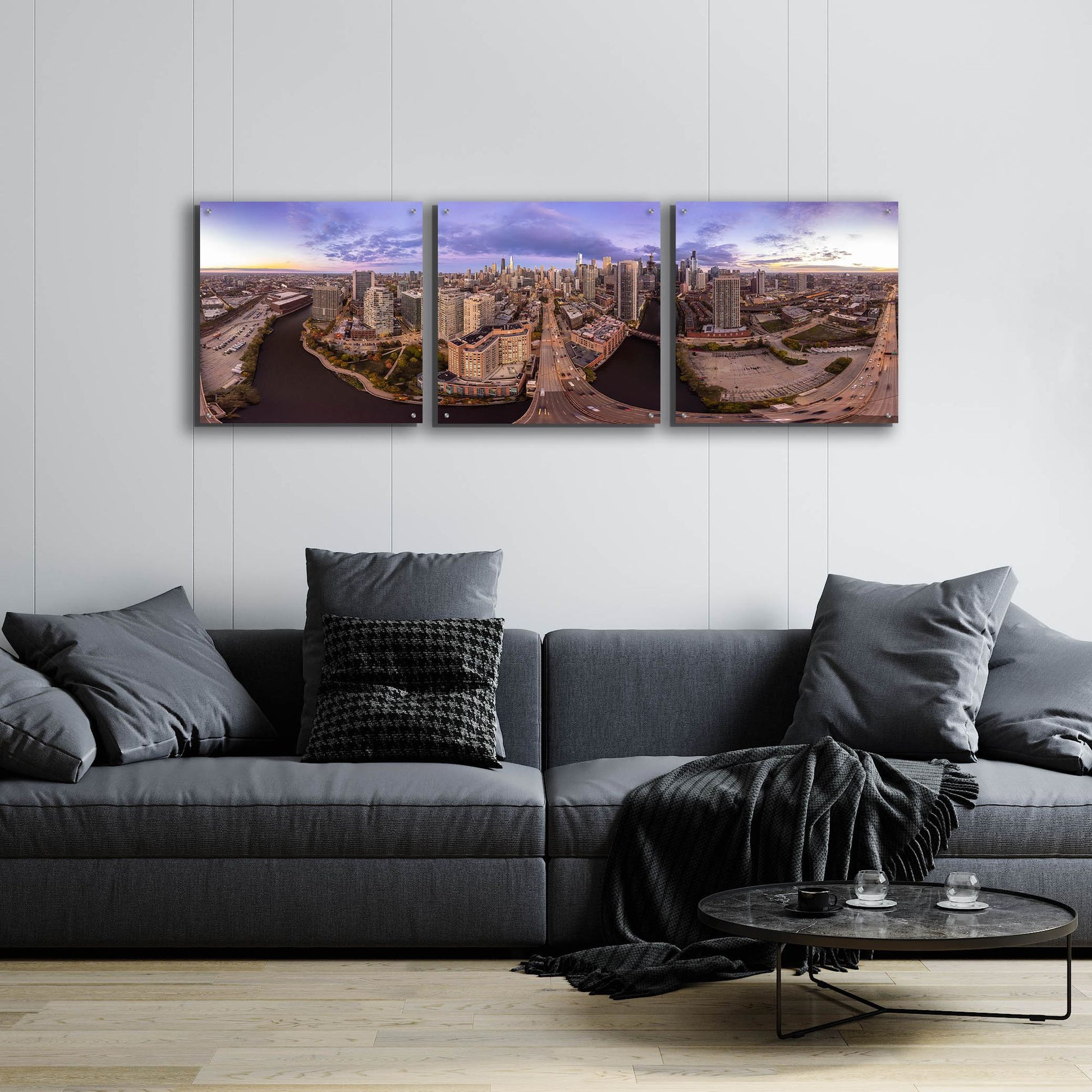 Epic Art 'Lavender Chicago' by Epic Portfolio, Acrylic Glass Wall Art, 3 Piece Set,72x24