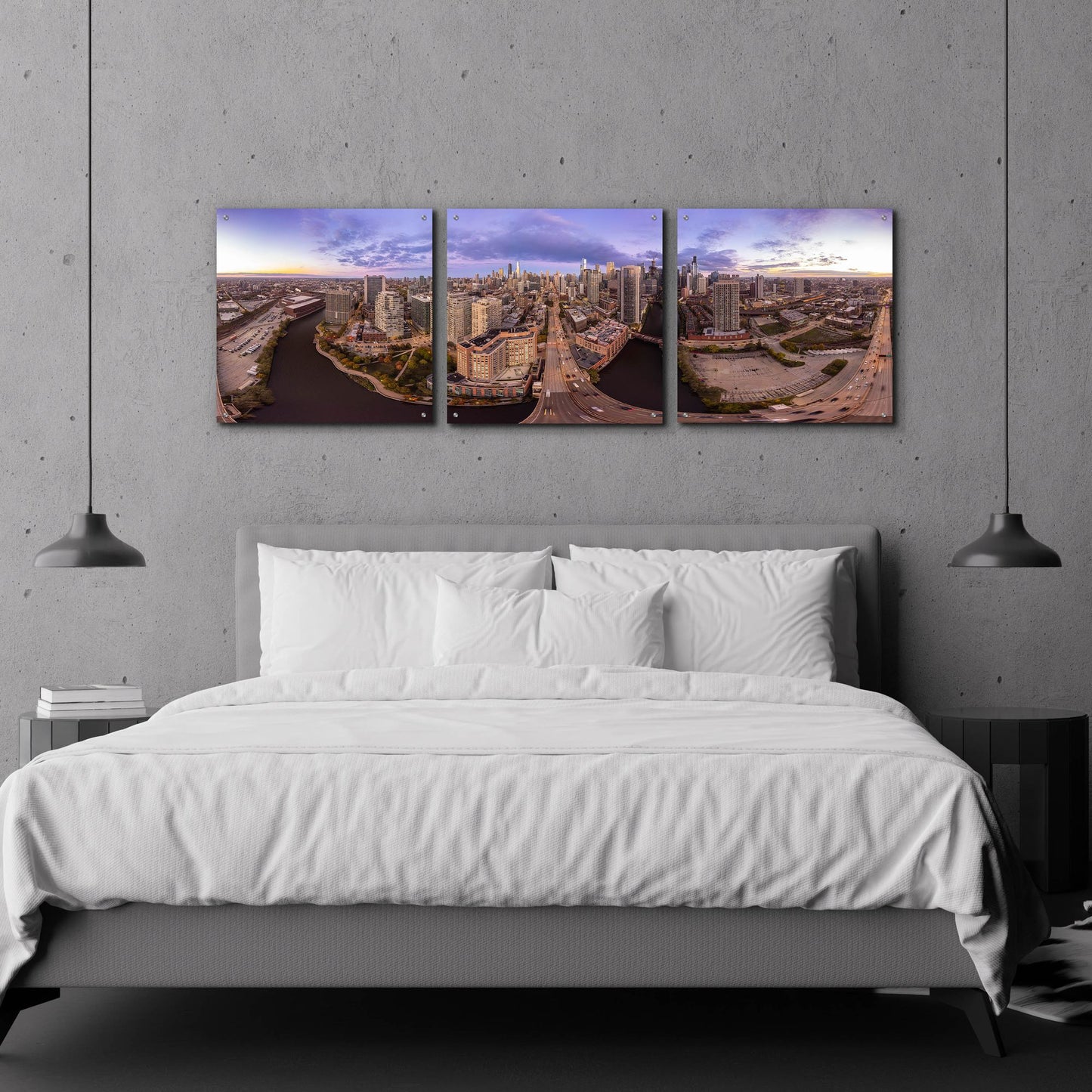 Epic Art 'Lavender Chicago' by Epic Portfolio, Acrylic Glass Wall Art, 3 Piece Set,72x24