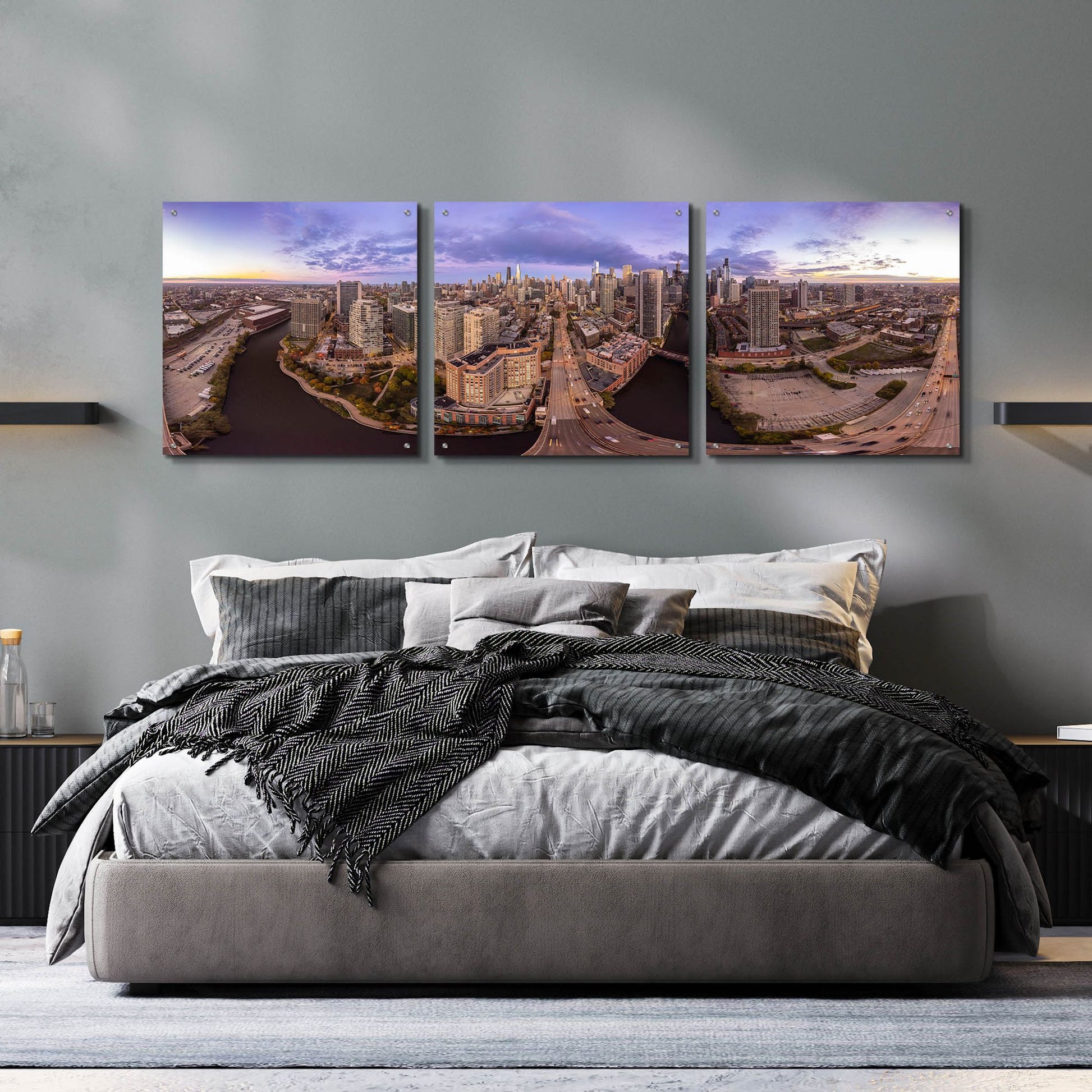 Epic Art 'Lavender Chicago' by Epic Portfolio, Acrylic Glass Wall Art, 3 Piece Set,72x24